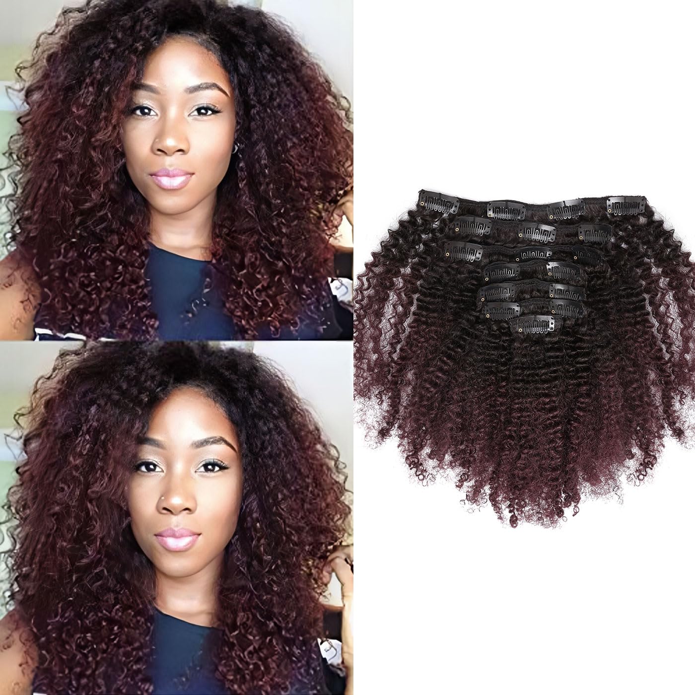 Caliee Virgin Hair Afro Kinky Curly Clip ins Human Hair Extension Brazilian 4A and 4B Curly for African American Black Women Red