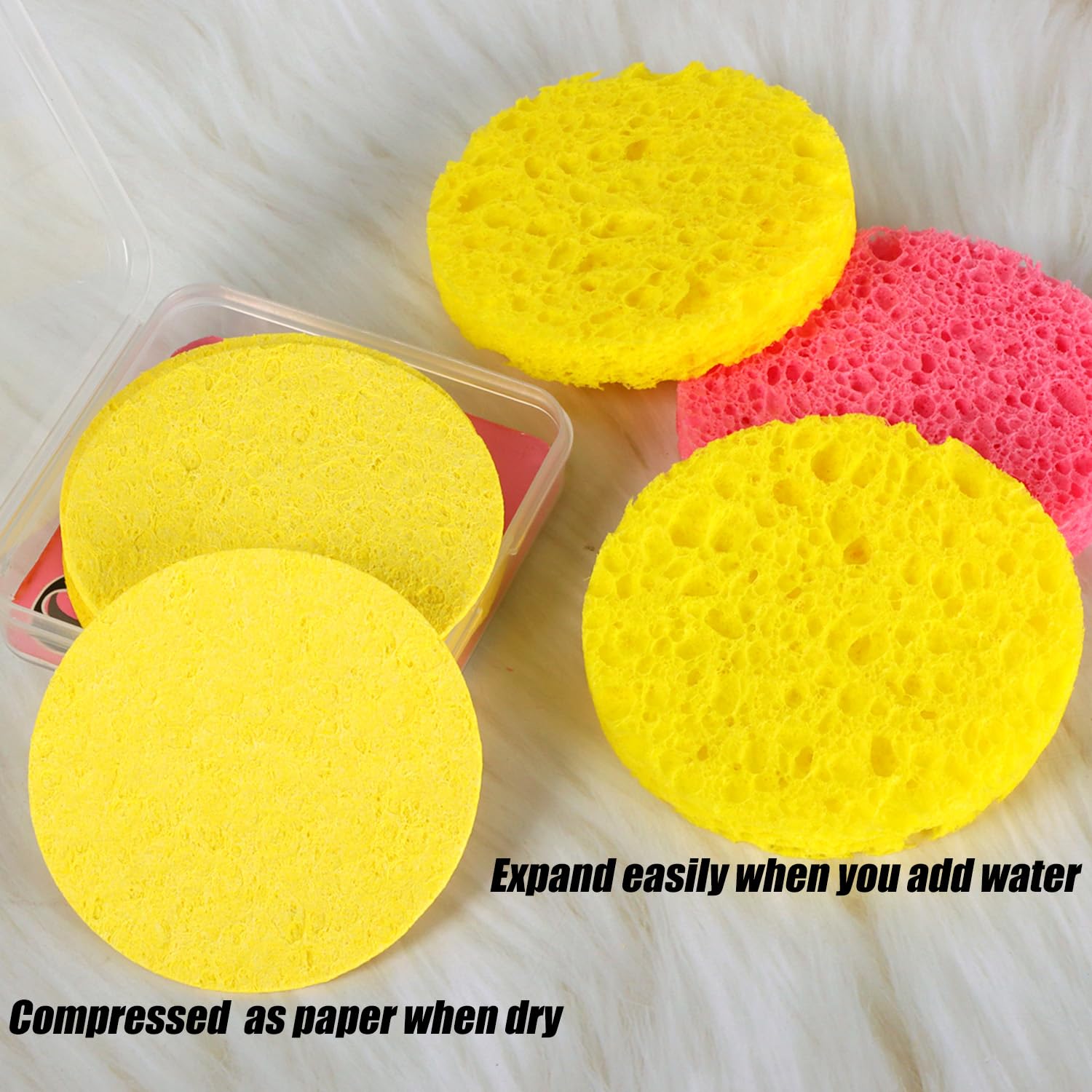 Ocim 15Pcs Compressed Facial Sponges ;Face Sponge For Washing Cleansing And Exfoliating Estheticians With Travel Case,Yellow