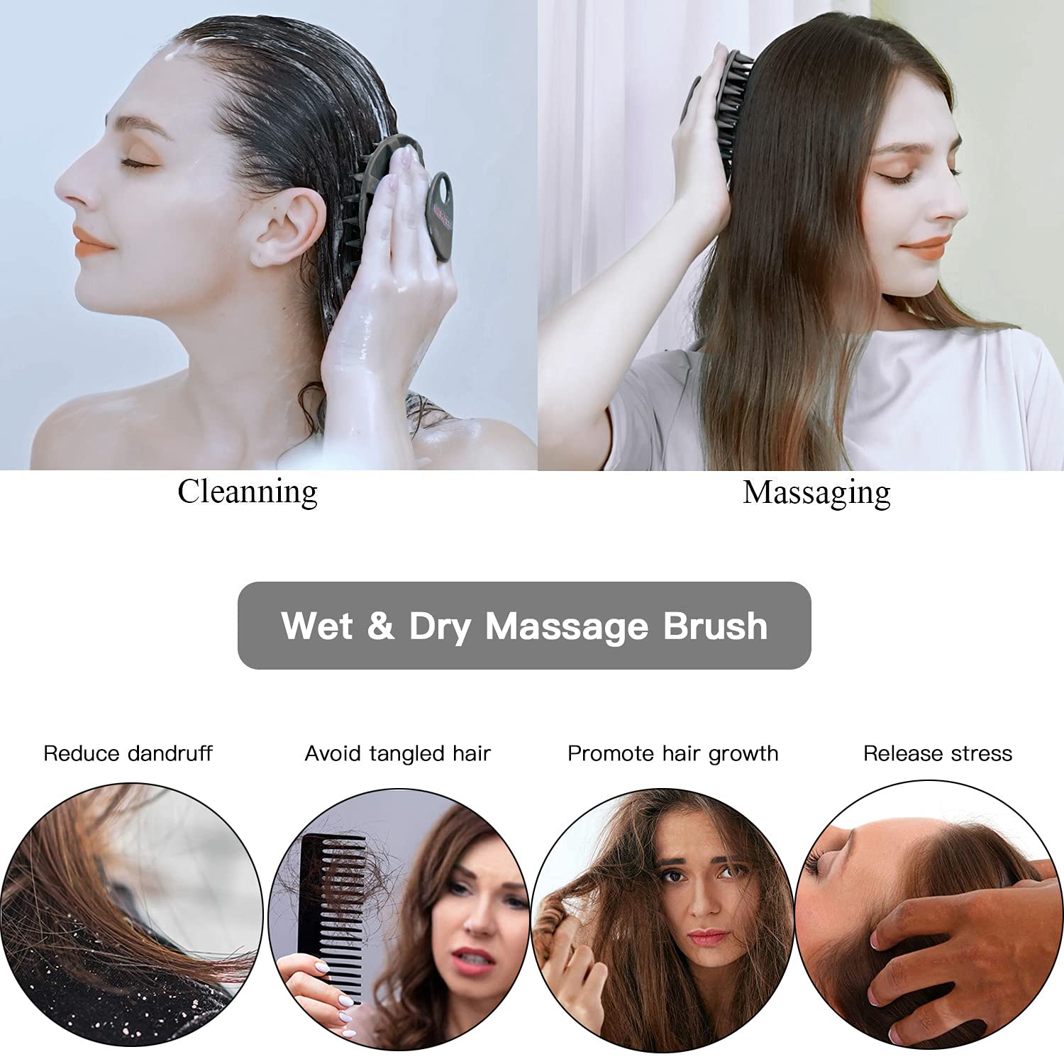 INNERNEED Scalp Care Massager Brush - Soft Silicone, Black, Manual Head Scrubber for Hair Growth & Dandruff Removal, Model IN202109080001