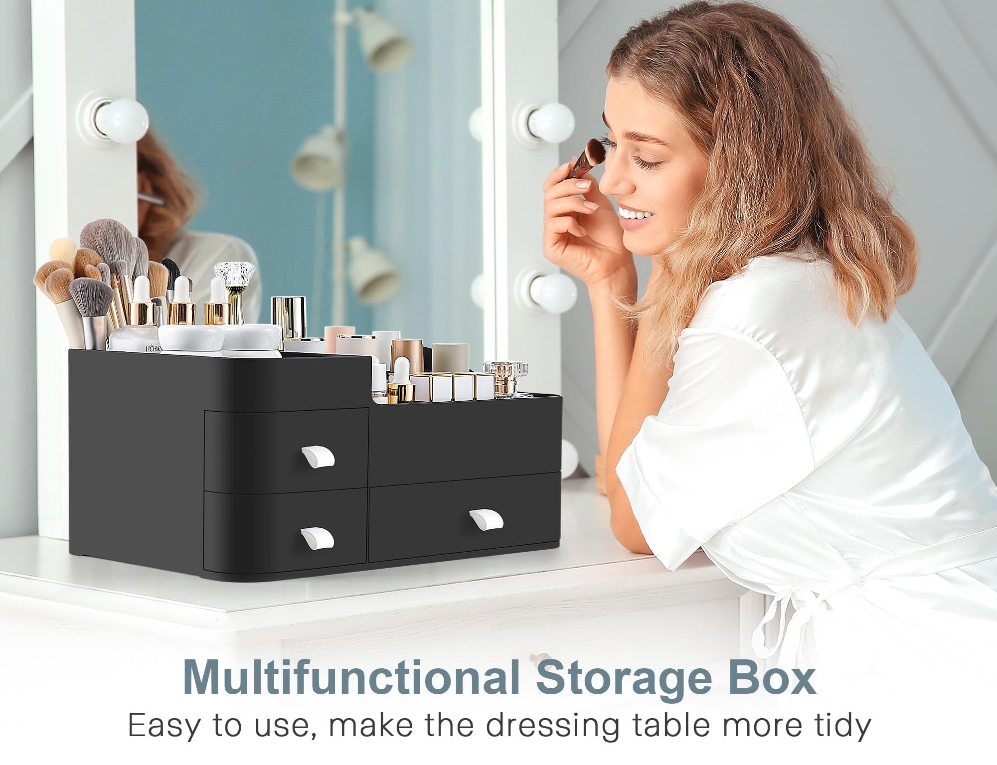 ONXE Makeup Organizer With Drawers,Large Countertop Storage for Cosmetics Elegant Vanity Holder for Brushes, Eyeshadow, Lotions,