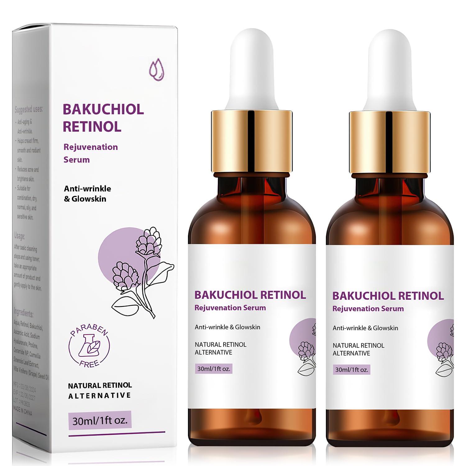 Bakuchiol Retinol Rejuvenation Serum,Venature Bakuchiol Retinol Korean, Retinol Serum For Wrinkles, Best Anti-Aging (2Pcs)