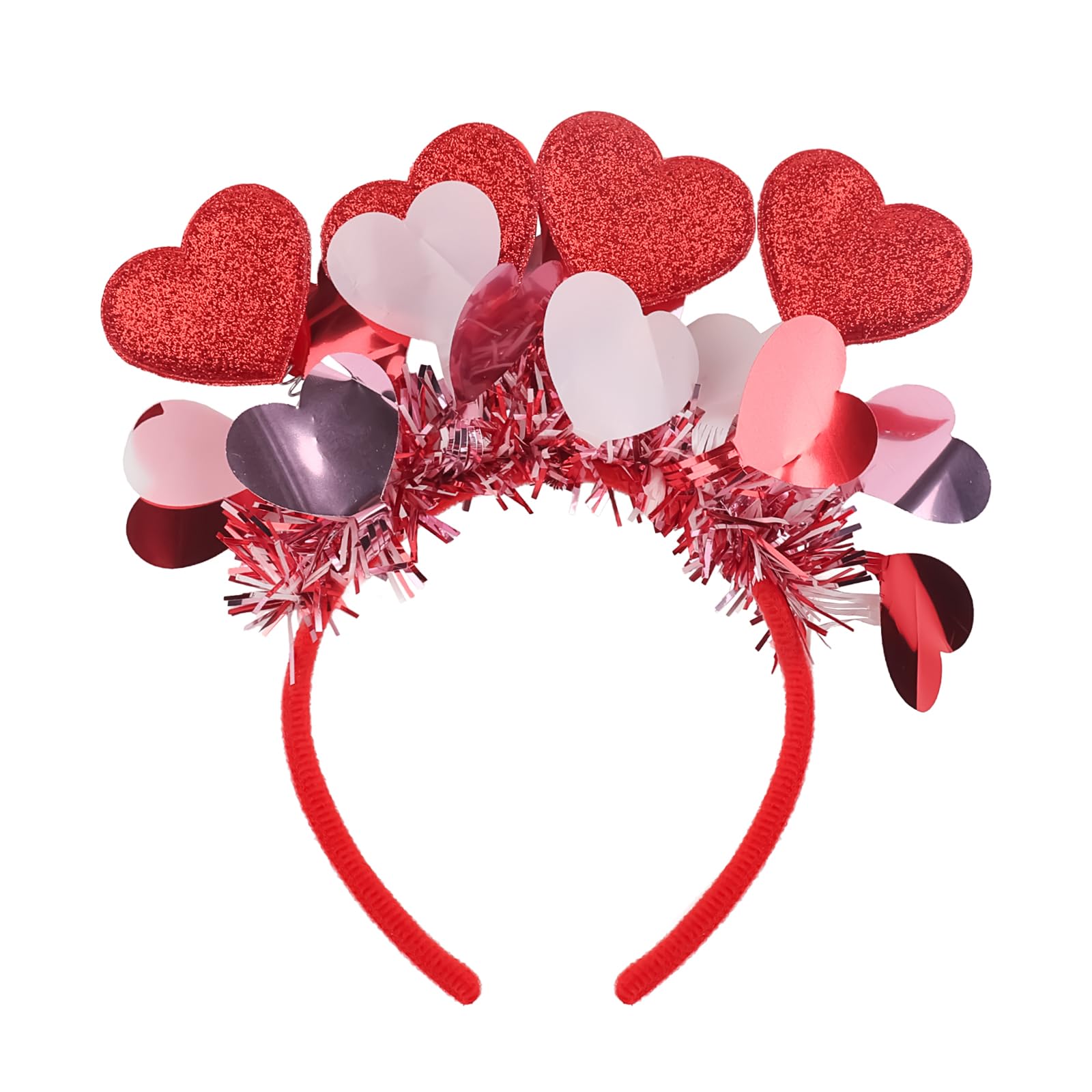 Valentine's Day Heart Headband Red Love Heart Hair Bands Glitter Tassel Head Bopper Hair Decorations for Women Girls Valentines 
