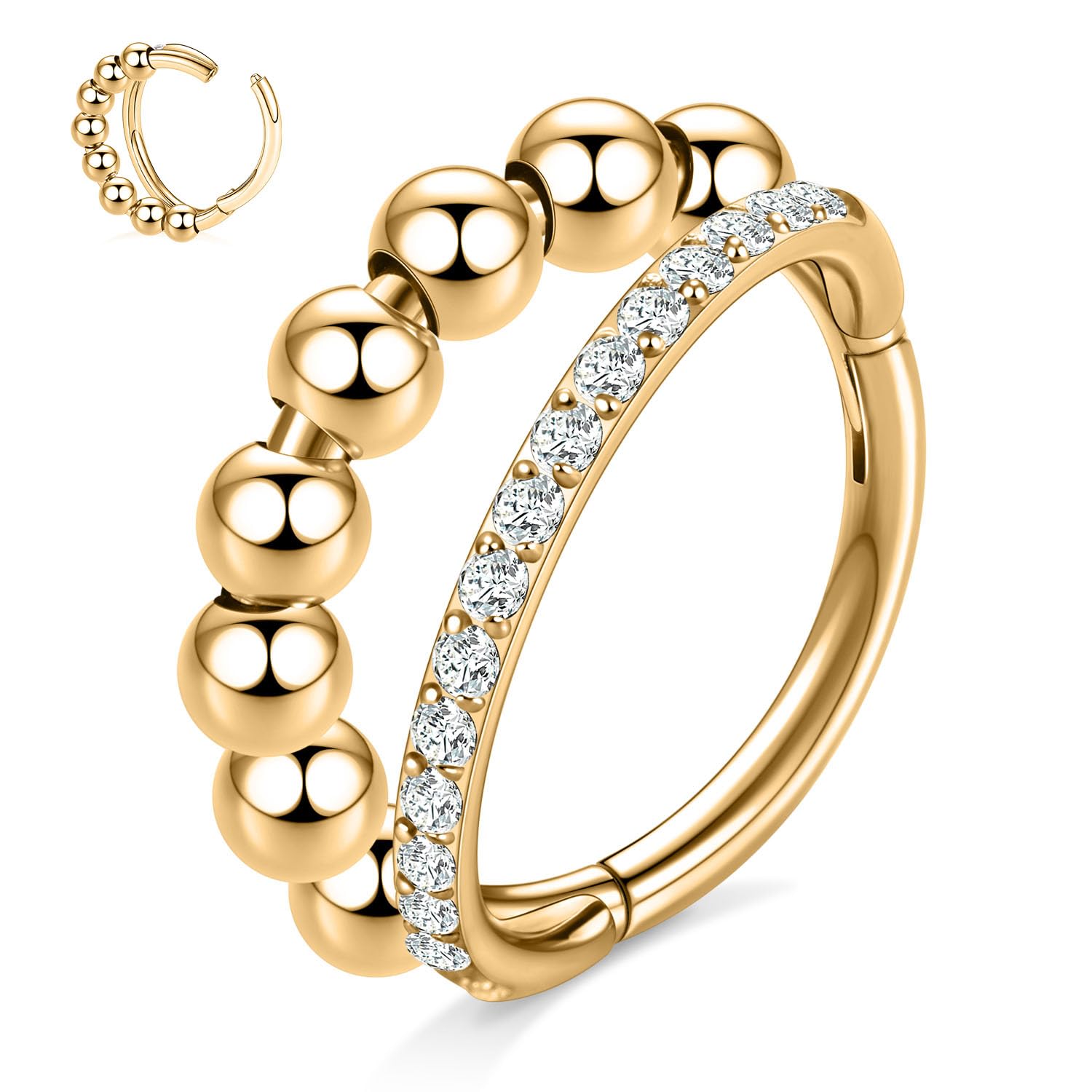 PEAKLINK Helix Double Nose Hoop Ring 16G Conch Hoop Earrings Gold Micro Lobe Earrings Bead Lip Cartilage Helix Lobe Septum Jewel
