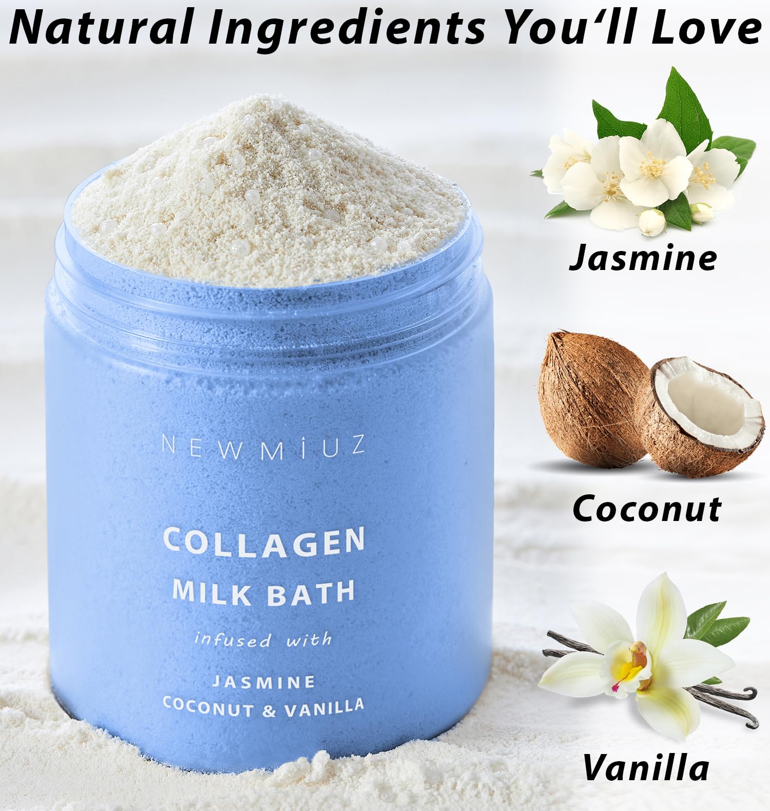 Creamy Coconut Collagen Milk Bath Soak Powder Moisturize & Soften Skin - Vanilla Jasmine Luxury Spa Bubble Bath Salt Mother'S Bi