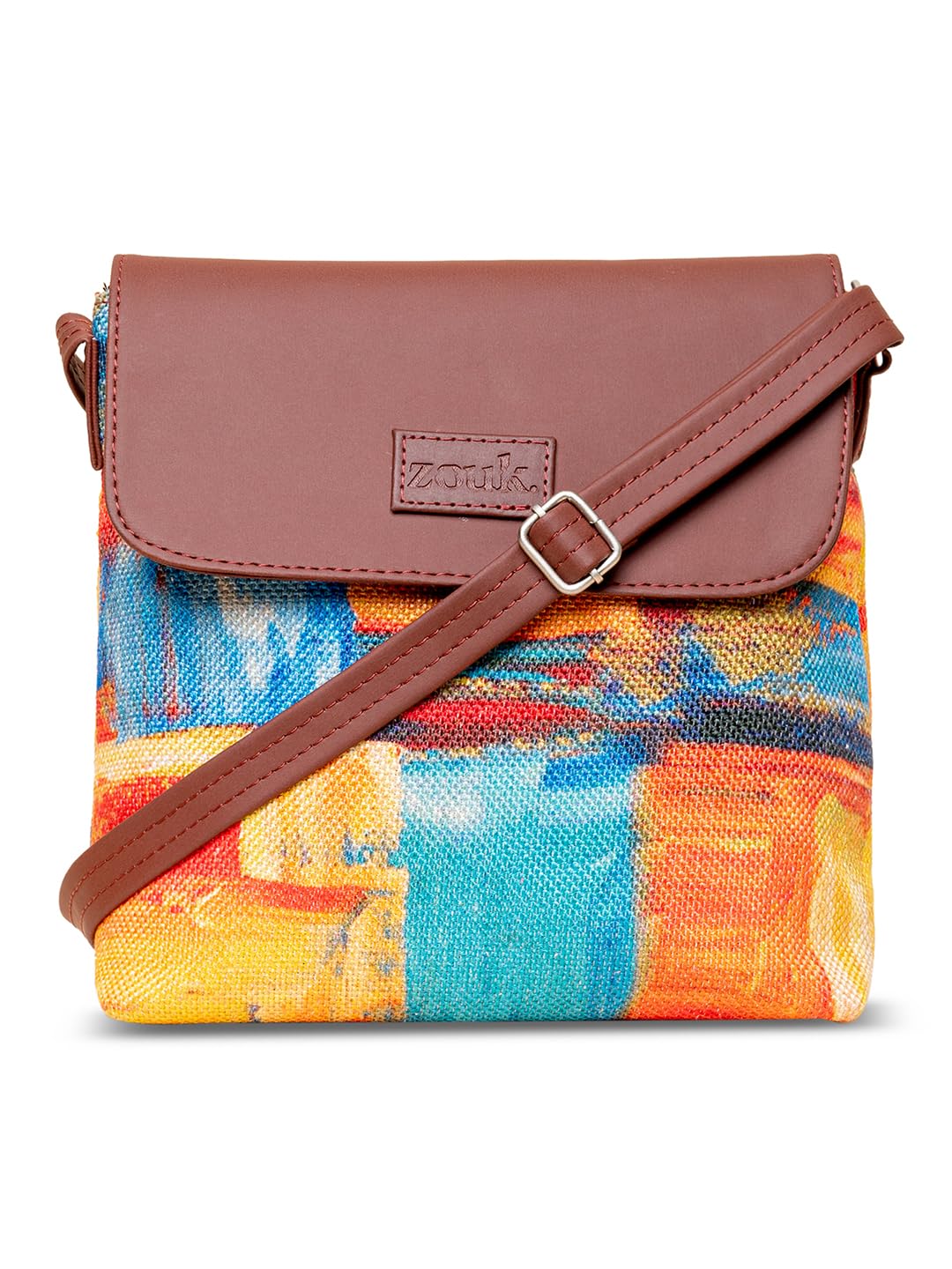 ZOUK Abstract Amaze Printed Womens Hand Crafted Vegan Leather Multicolour Flap Sling Bag