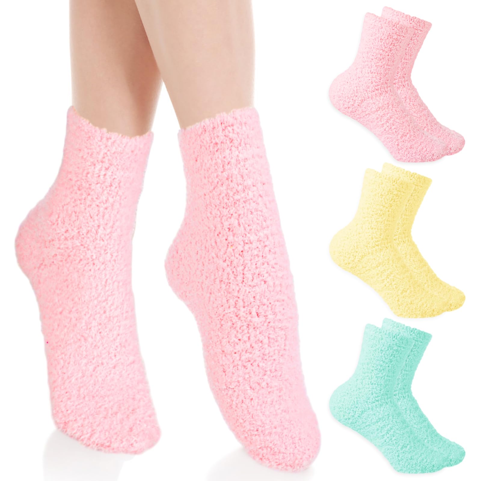 3Pairs Aloe Socks Moisturizing Spa Socks Sleeping Fuzzy Socks for Dry Feet Overnight, Non Slip Coral Fleece Lotion Socks Women S