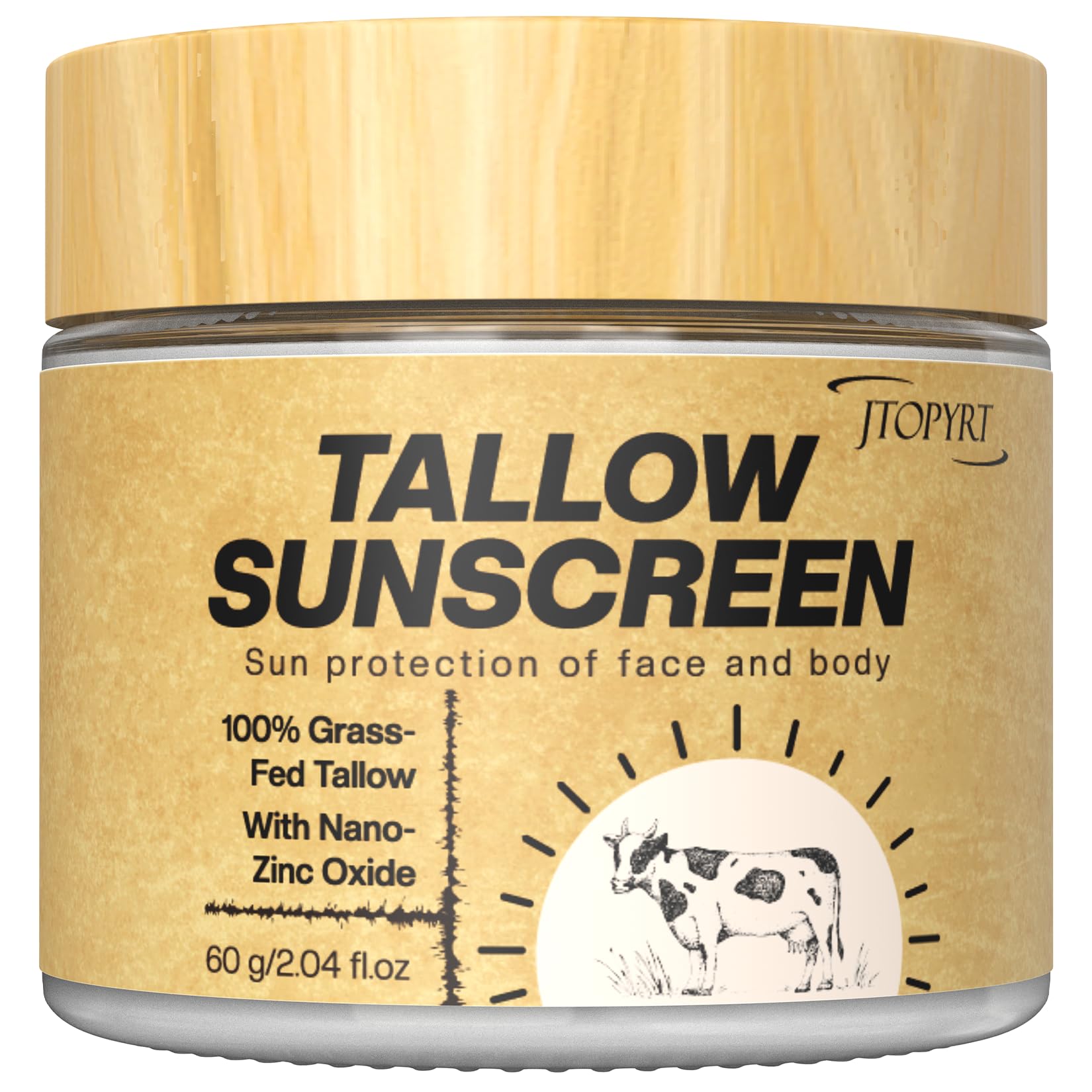 Jtopyrt Beef Tallow Sunscreen: Tallow with Zinc Oxide & Beeswax - Natural Moisturizing Protection for Dry Sensitive Skin & All A