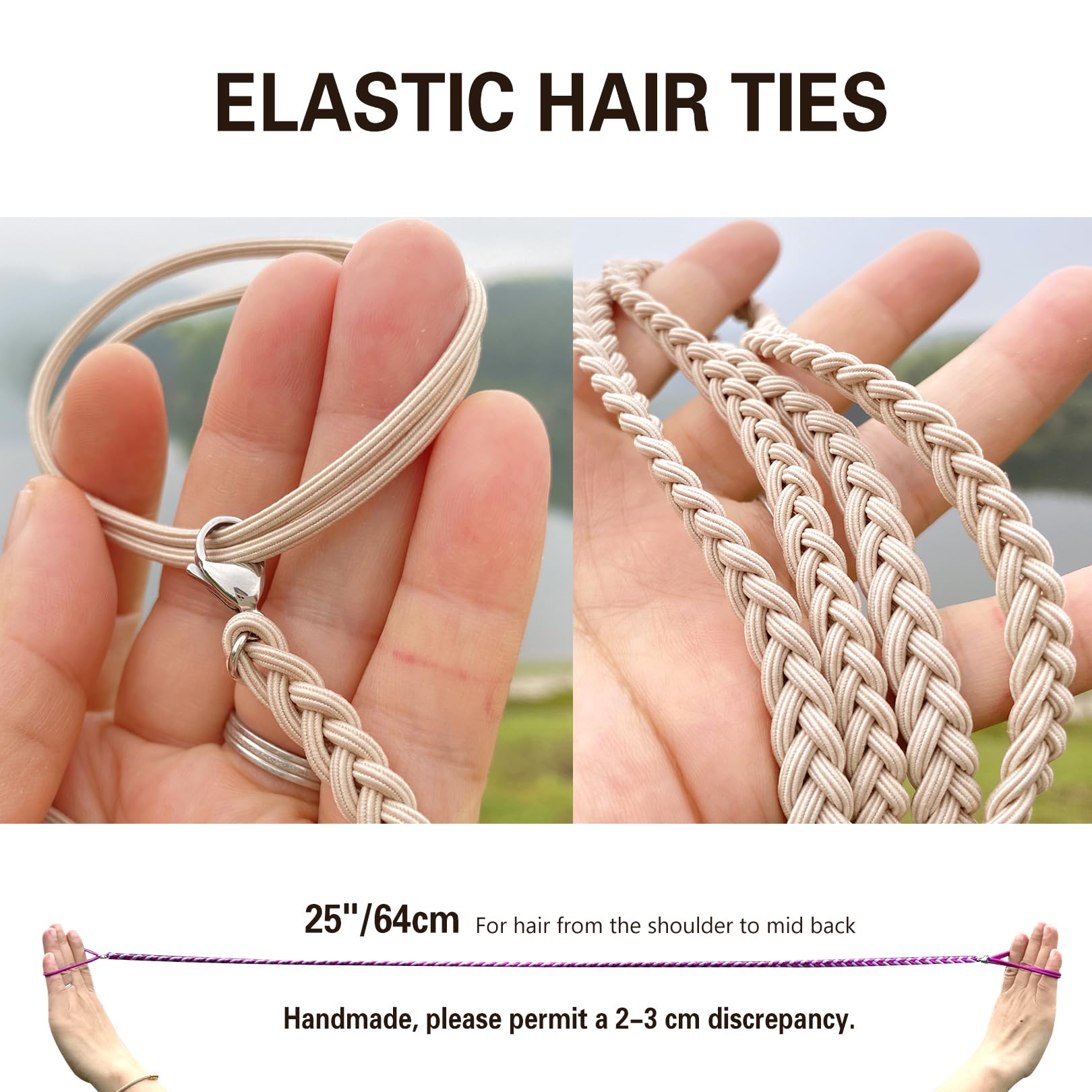 3 Packs 25'' Black Elastic No Damage Hair Ties For Long Thick Hair - Ponytail Holders For Women'S Braided Hair, Water Sport And