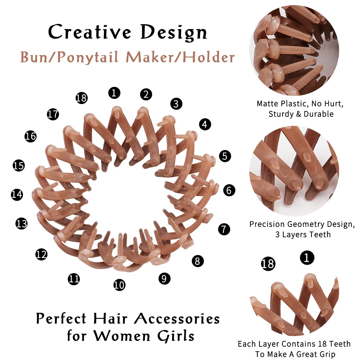 TOBATOBA Bird 's Nest Hair Accessories - 7Pcs Bun Maker Clips, Expandable Ponytail Holders, Matte Shaped Hairpins for Women and