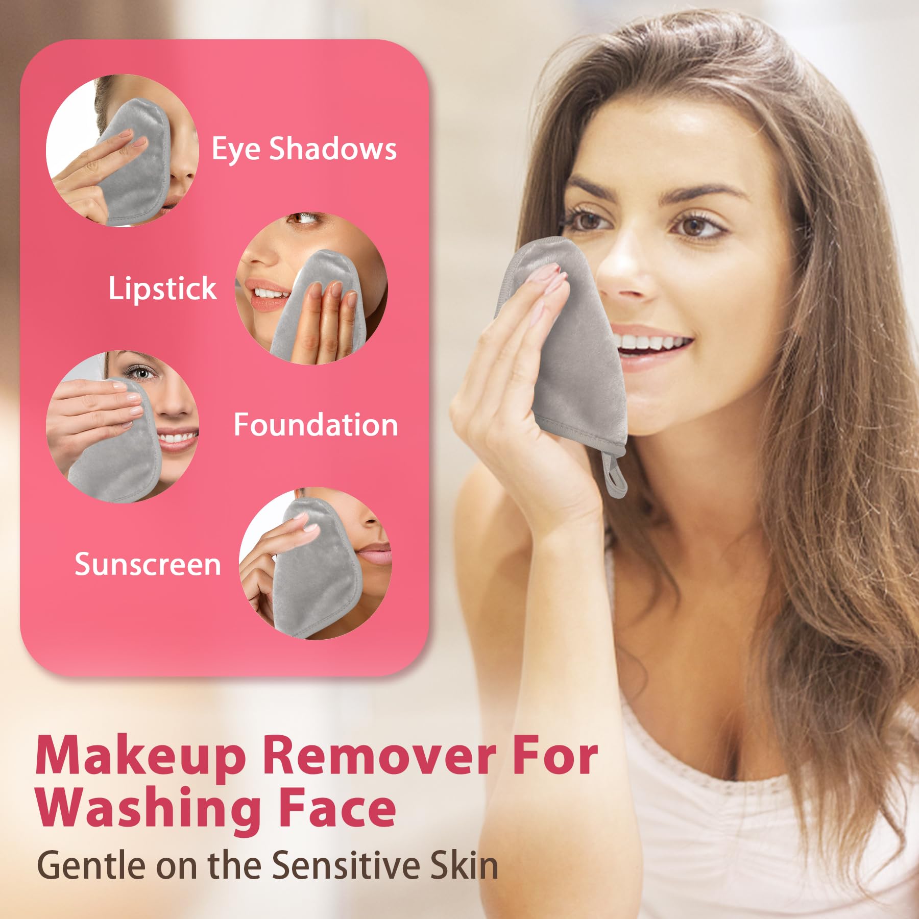 Natwag Makeup Remover Cloth, 6 '' X 6 '' Make Up Towels Reusable Face Cloth For Washing Face, 12 Pack Makeup Remover Pads Microf