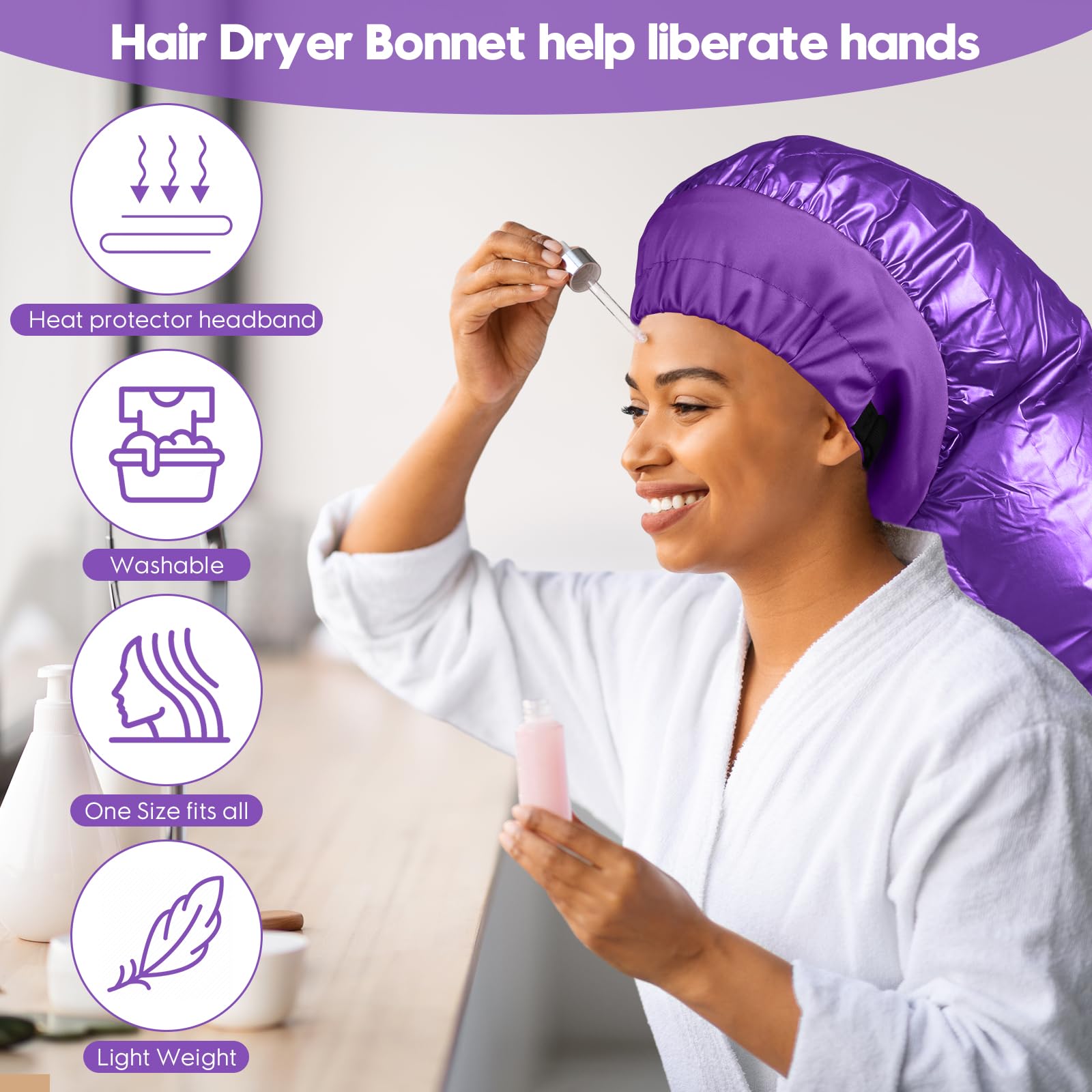 Bonnet Hair Dryer Attachment with Adjustable Headband-Large Hooded Hair Dryer Cap for drying fast at home, Easy to use for hair