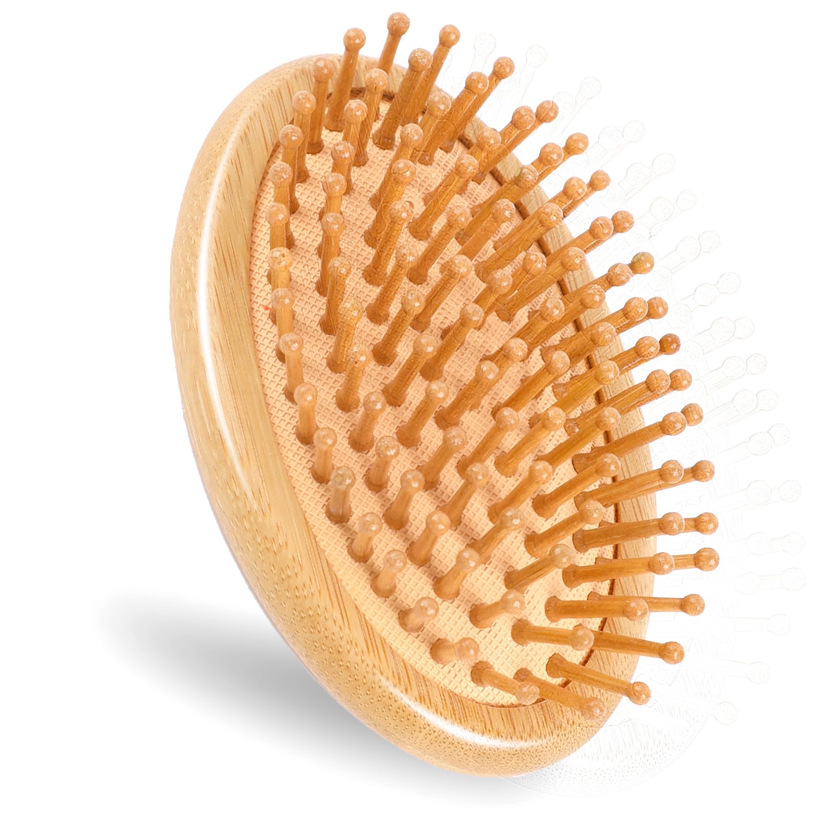 Bamboo Massage Comb, Wooden Scalp Massager Wooden Hair Brush Round Portable Bamboo Comb Anti-Static Air Cushion Hairbrush Mini T