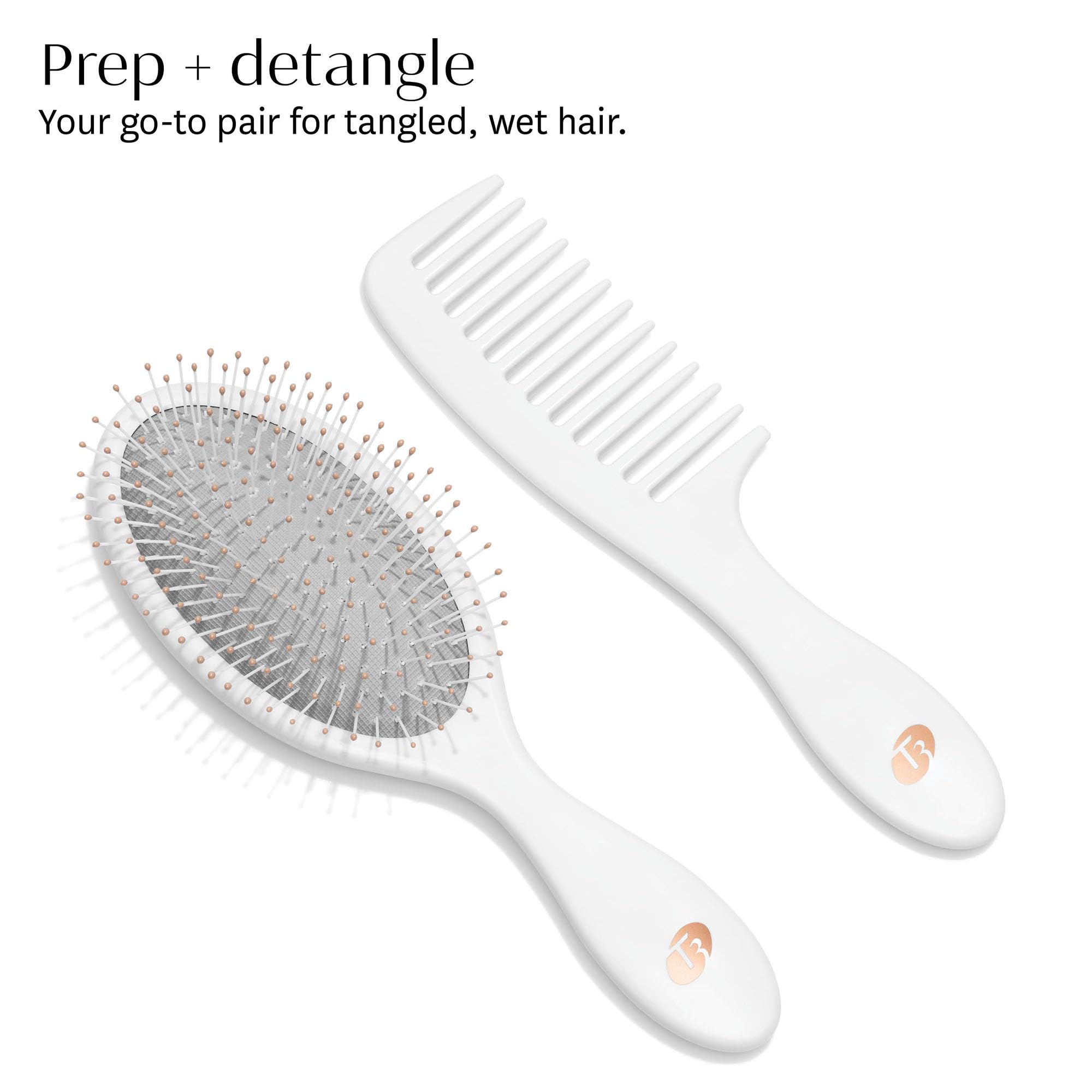 T3 Detangle Duo Brush Set | Detangling Brush and Shower Comb Set | Comb to Disperse Liquid & Brush to Detangle Wet Hair| For All