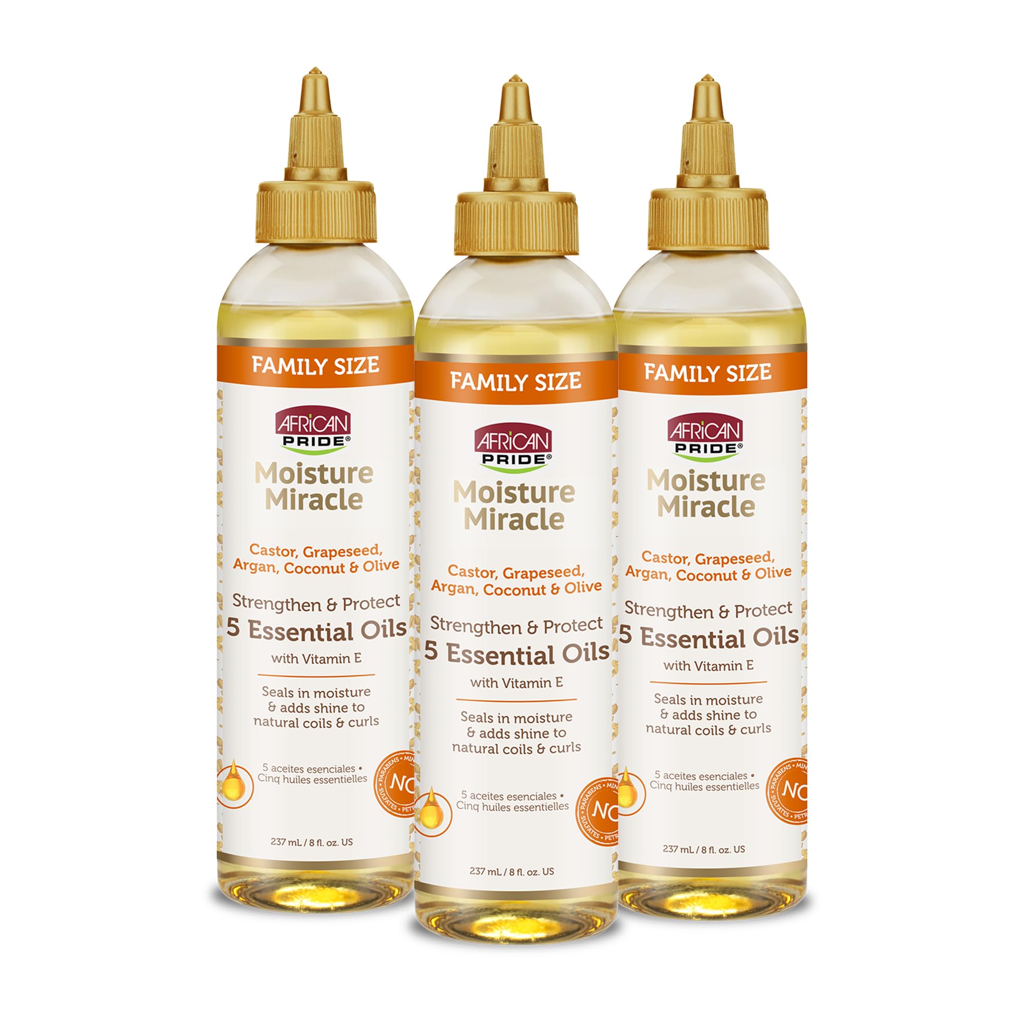 African Pride Moisture Miracle 5 Essential Hair Oils with Vitamin E (3 Pack) | Moisture, Shine, Protection, and Growth | Argan, 