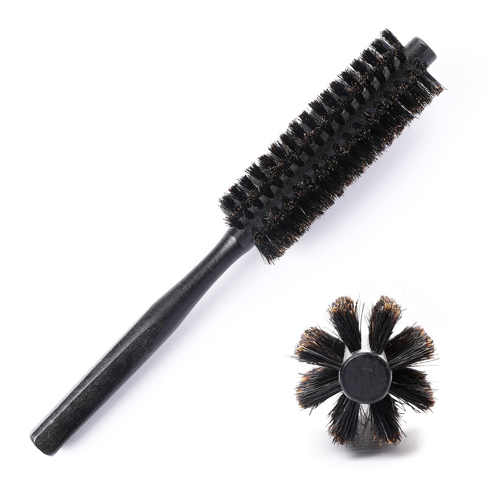 Mozeat Lens Boar Bristle Round Hair Brush, Hair Brush for Women & Men 's Short Fine Hair, Beard, Natural Wooden Handle, Travel S