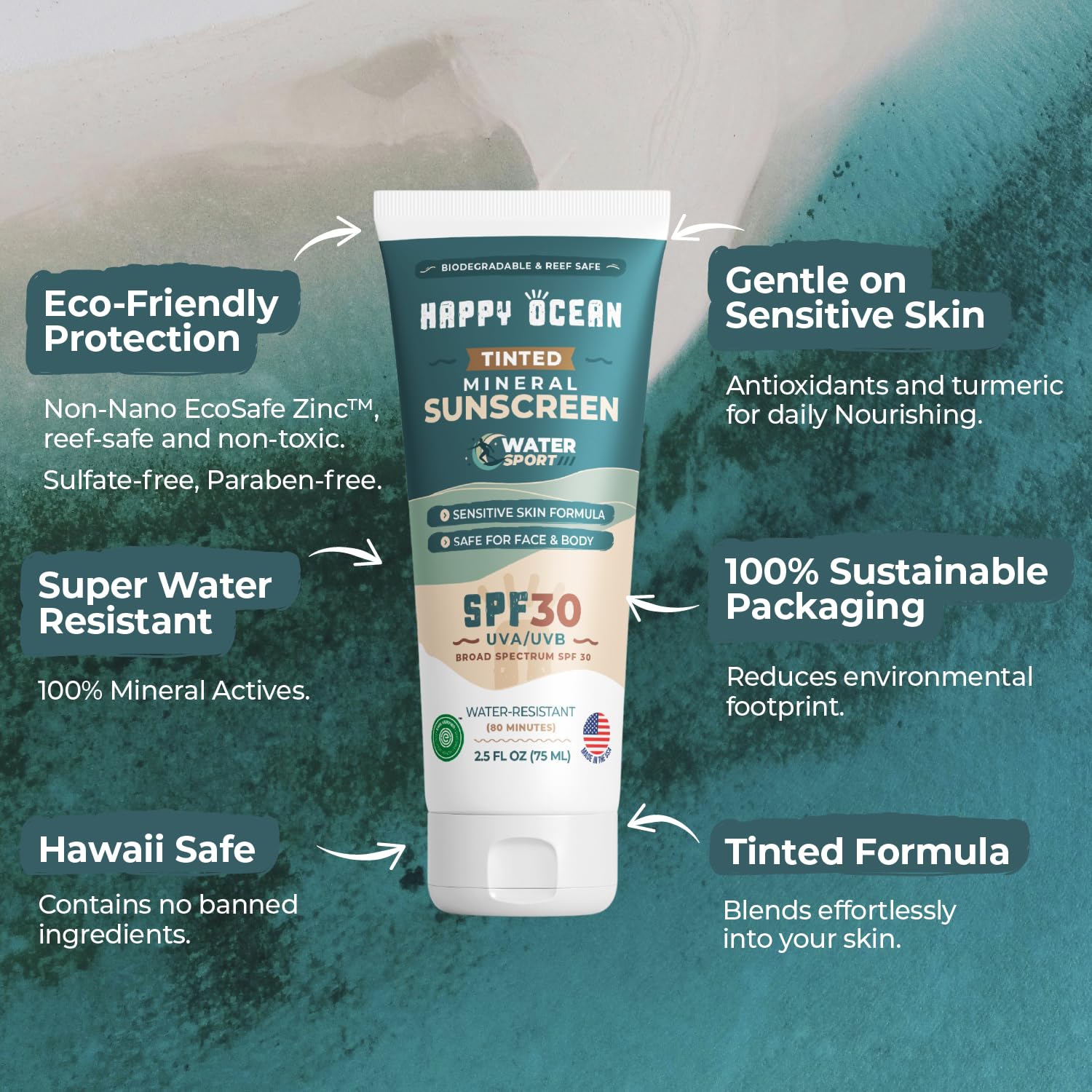 Spf 30 Tinted Mineral Sunscreen For Face & Body, Biodegradable Sport Mineral Sunscreen, Reef Safe Sunscreen, Travel Size Non Tox