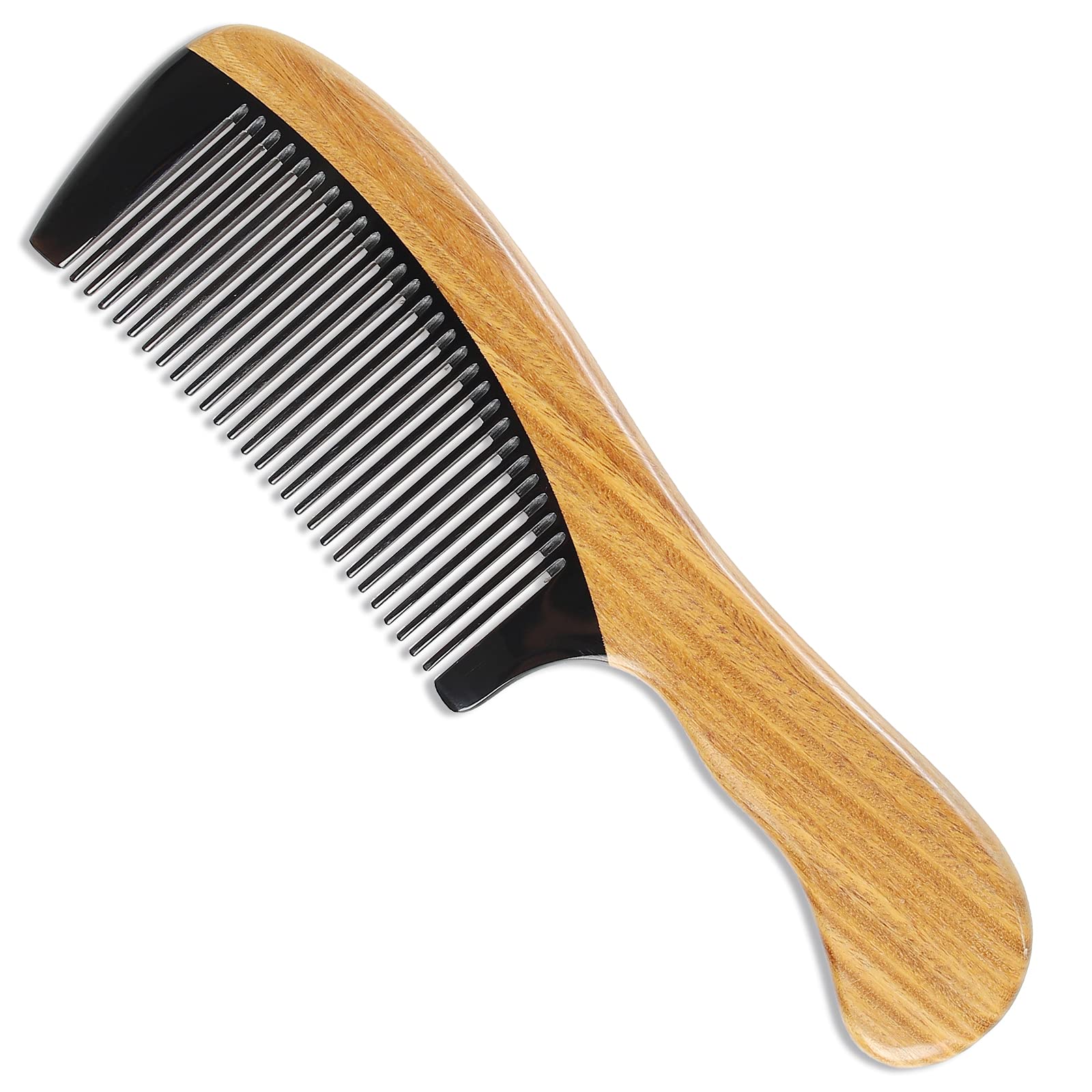 Onedor 100% Handmade Natural Green Sandalwood With Buffalo Horn Hair Combs - Anti-Static Sandalwood Scent Natural Hair Detangler