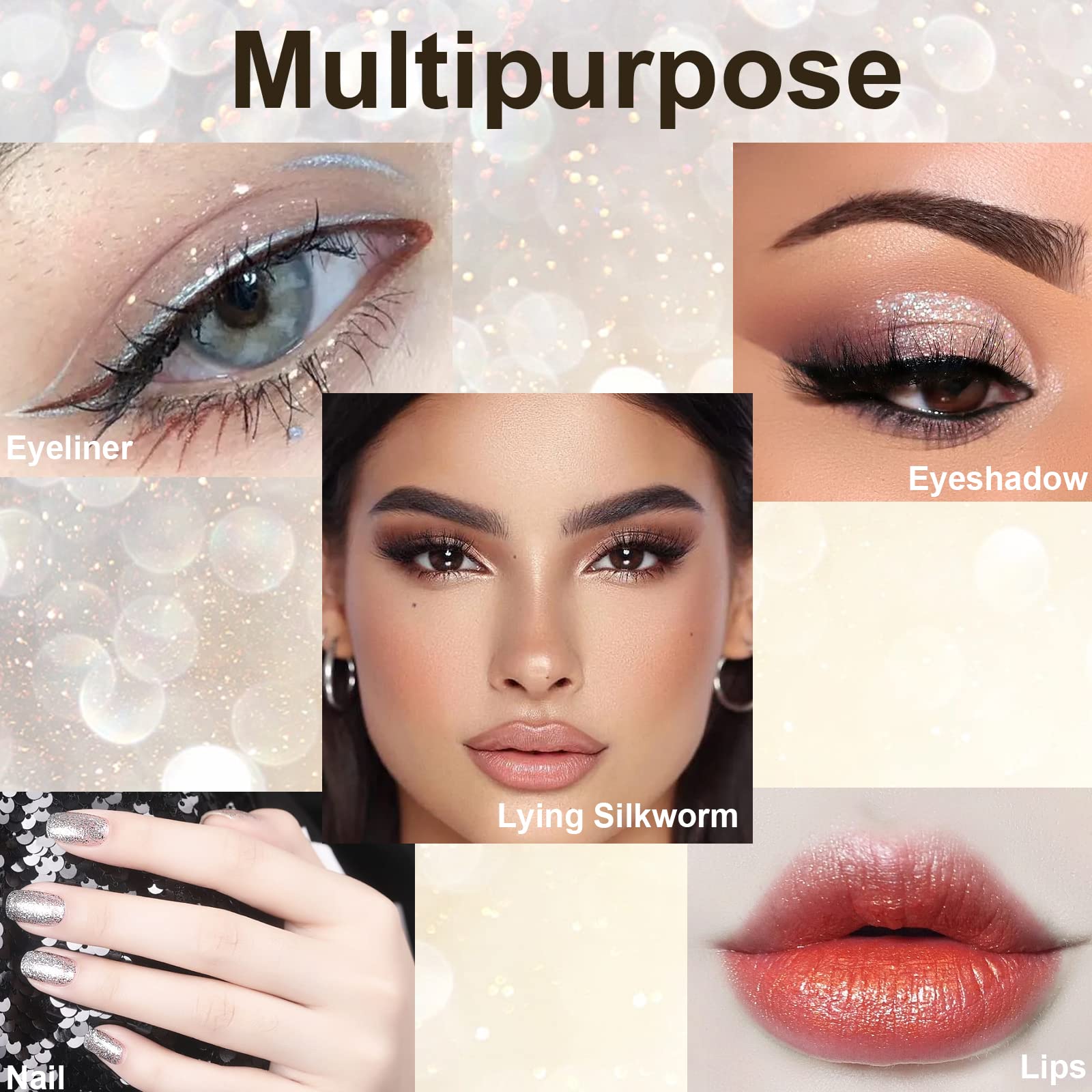 Rosarden Liquid Glitter Eyeliner, Metallic Shimmer White Diamond Eye Liner Stick, Waterproof Long Lasting Quick Drying High Pigm