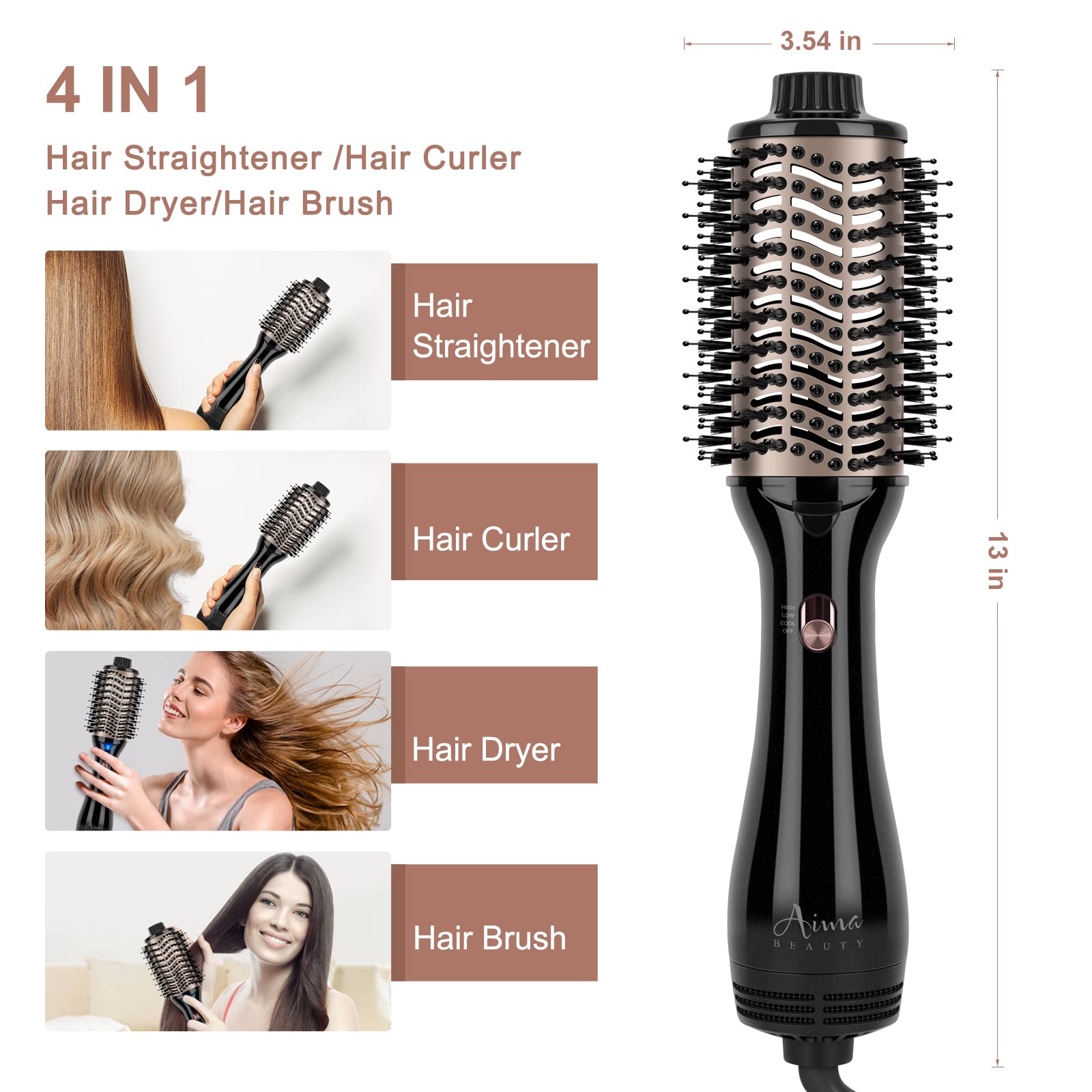One Step Hair Dryer & Volumizing Hot Air Brush, Blow Dryer, Ceramic Straightener, Curler & Hot Comb 4 in 1 Salon Ionic Brush, Ha