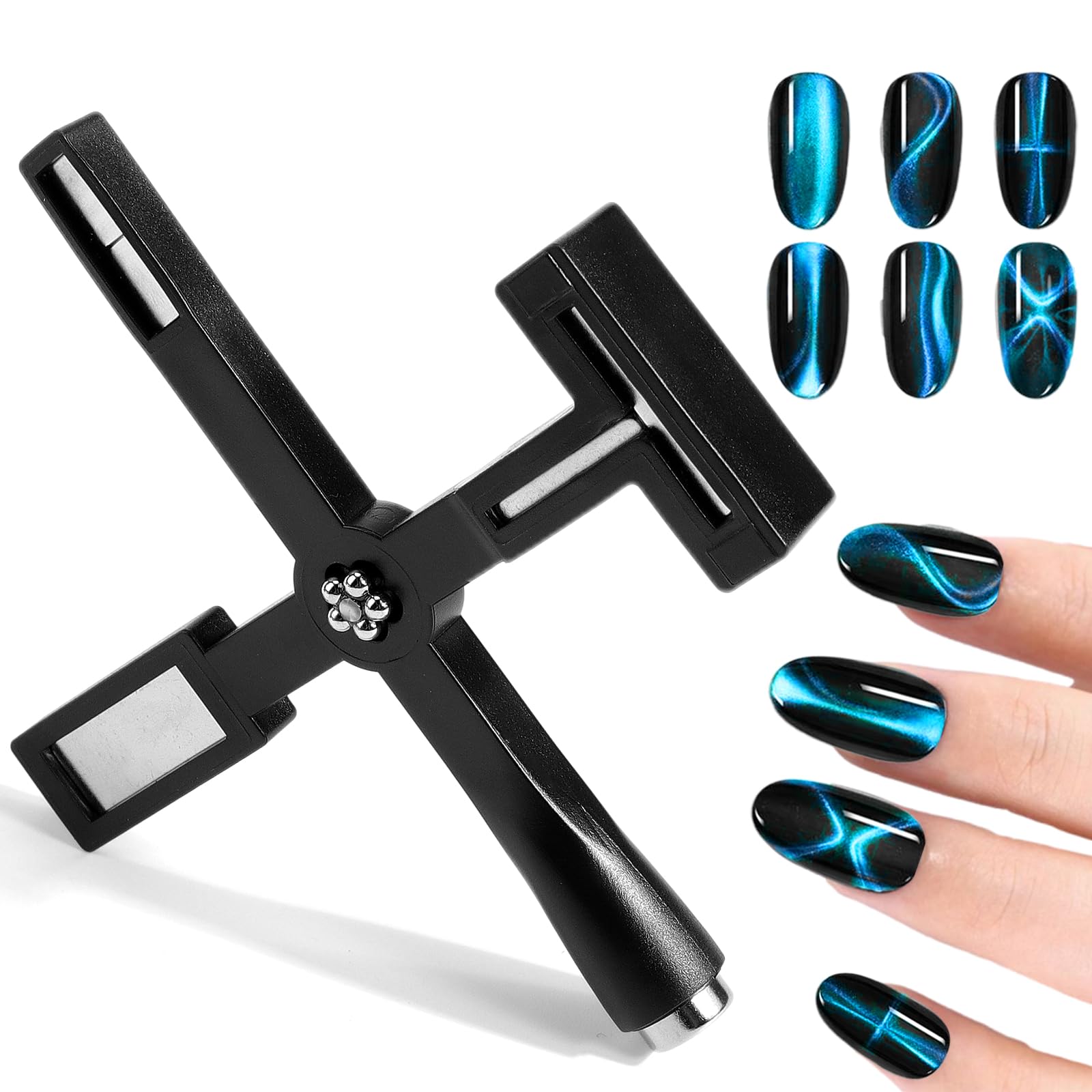 Vodolo Upgraded Nail Magnet,5 In 1 Cat Eye Gel Nail Polish Magnet Wand With Silicone Case,Multi-Function 3D Nail Design Tool Pen