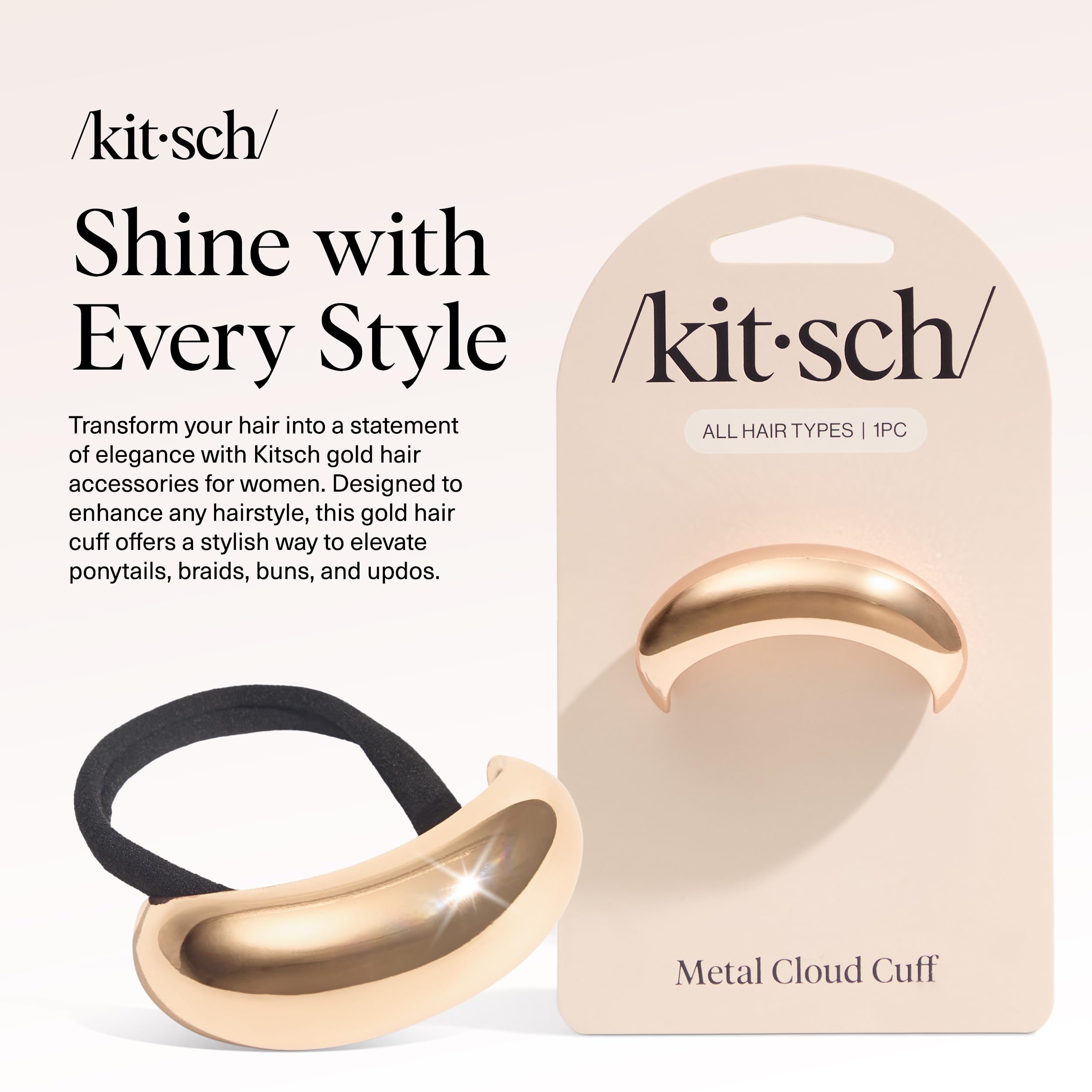 Kitsch Gold Hair Cuffs - Metal Ponytail Holder for Women, Medium Size, Durable and Elegant Hair Accessory