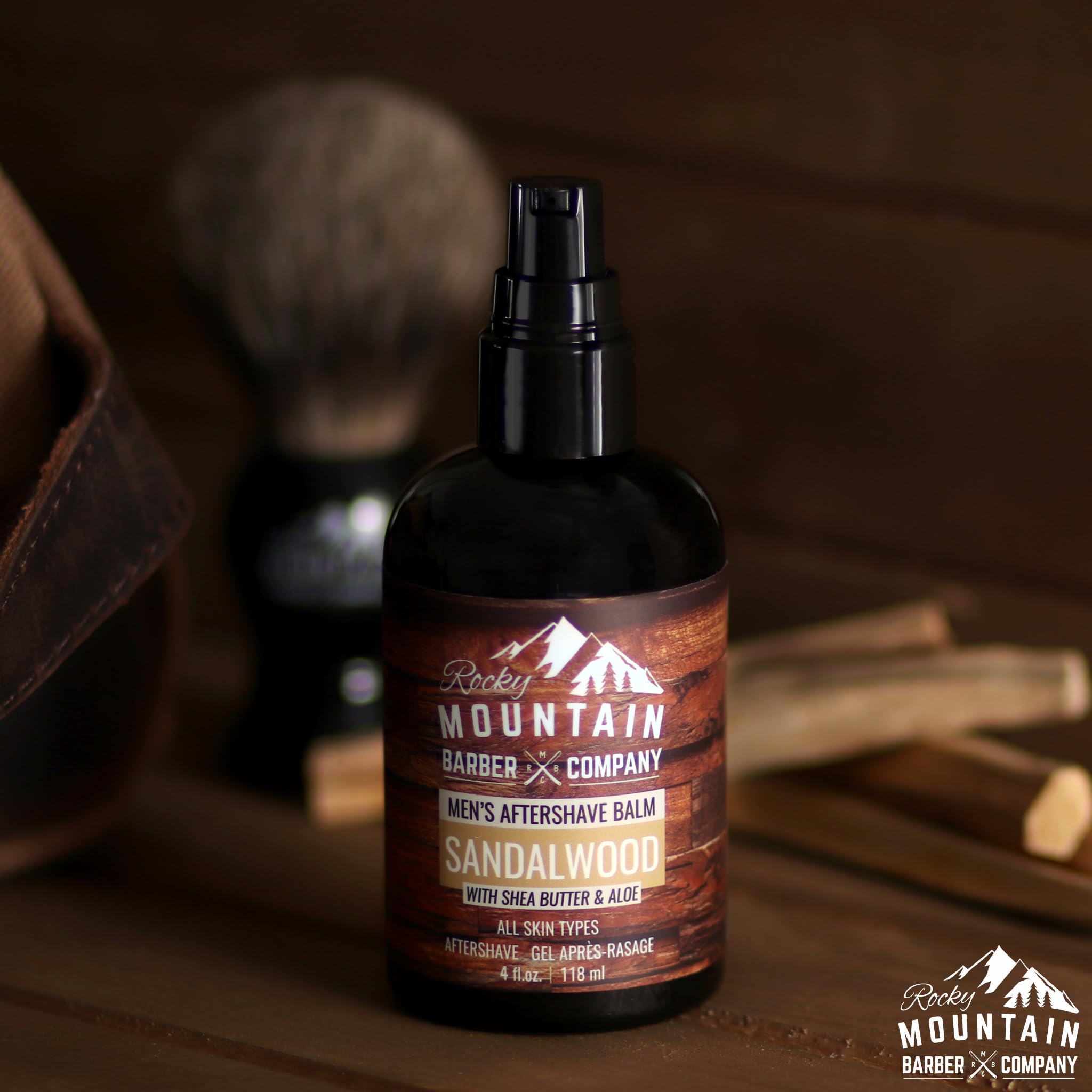 Rocky Mountain Barber Company Aftershave Balm for Men - with Sandalwood Essential Oil, Coconut Oil and Shea Butter - Applies Eas