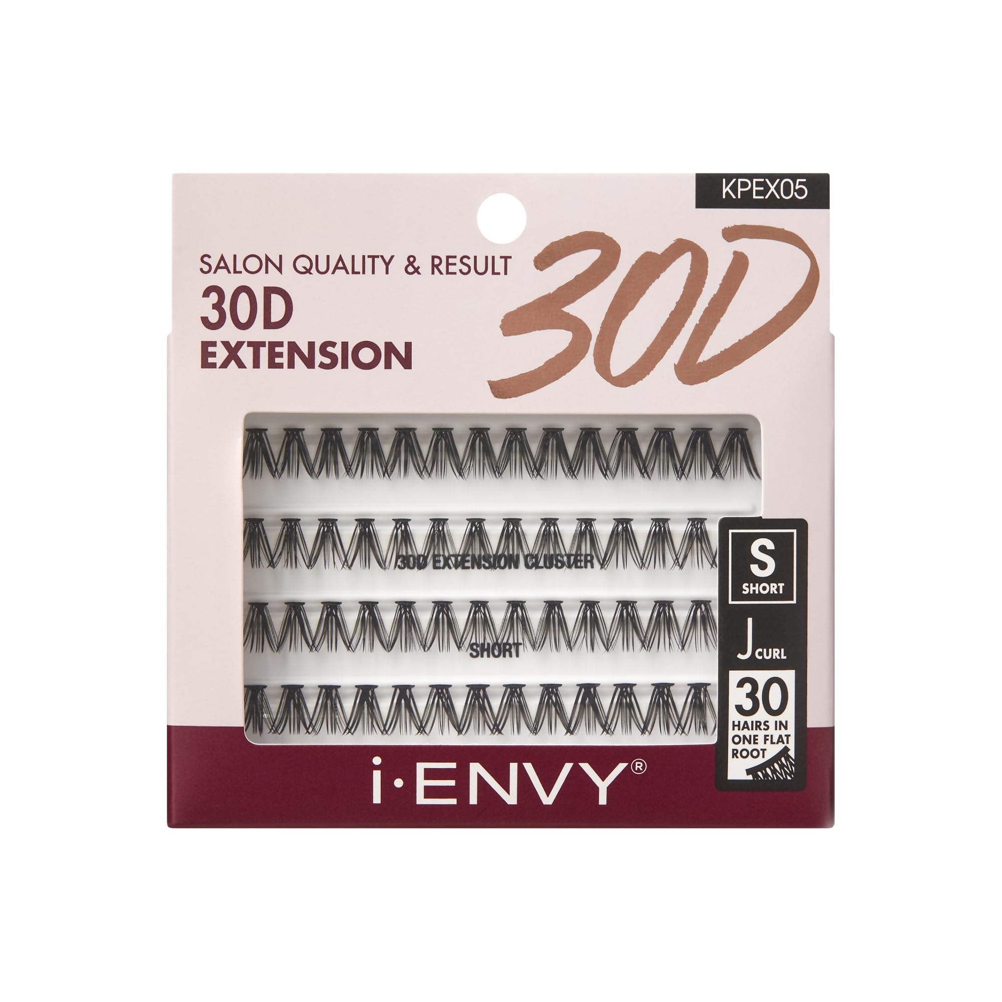 I-Envy 30D Extension Cluster Individual Lashes, Easy To Apply, Flat Tapered-End Root, Pre-Fanned Volume Lashes, J Curl With Soft