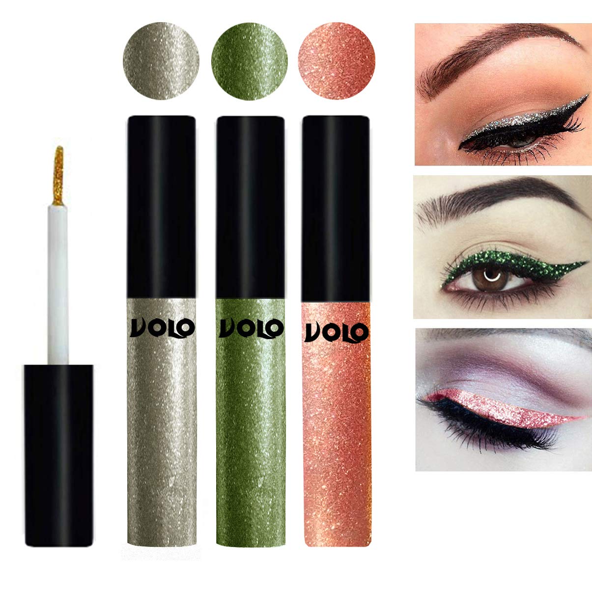 Volo Waterproof Glitter Eye Liner (Light Copper, Olive Green, Rose Gold)