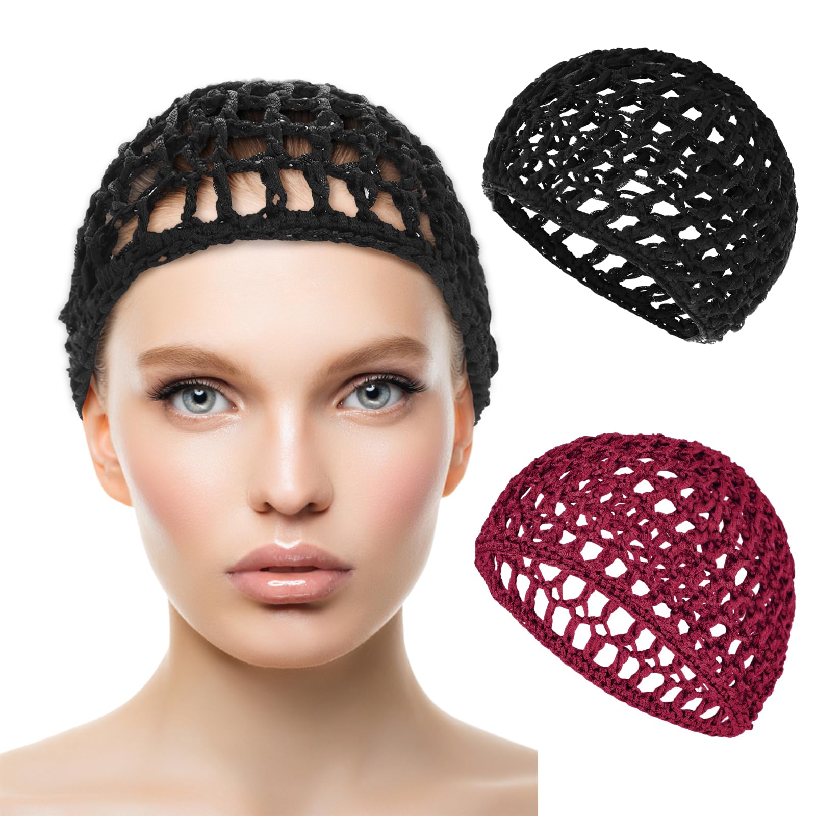 Wllhyf Hair Net Wrap For Sleep 2 Pcs Mesh Nets Cap Snoods Cover Sleeping Knit Hairnets Elastic Head Wrap Bathing Shower Caps Wig