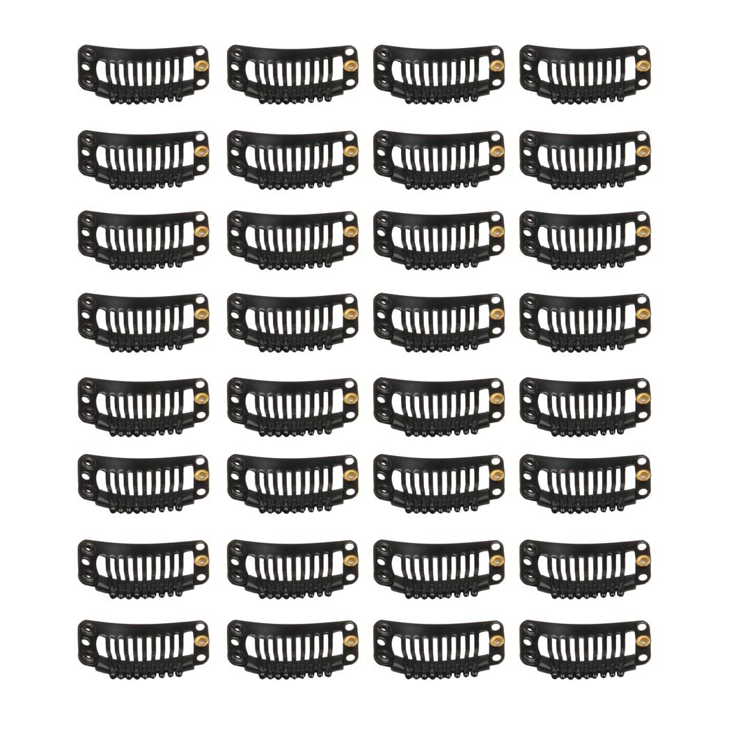 30Pcs 9 Teeth Stainless Steel Snap Comb Wig Clips, Hair Extension Clips, Wig Accessories Clip With 30 Assorted Sewing Needles An