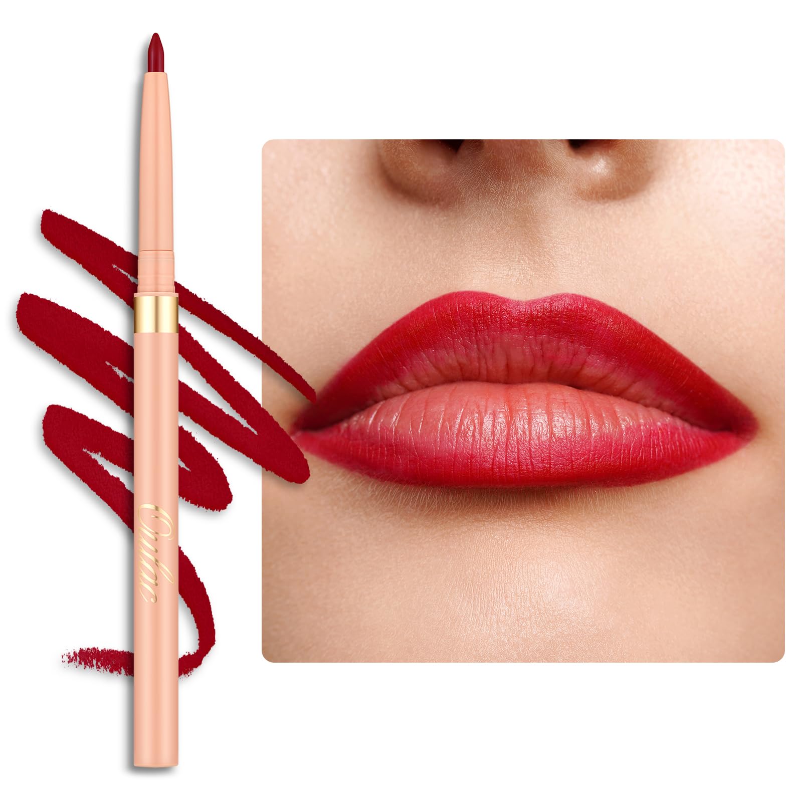 Oulac Red Retractable Lipliner Pencil 2In1 Waterproof Makeup Stick For Lip Liners And Eye Liners, Smooth And Creamy, Long Lastin