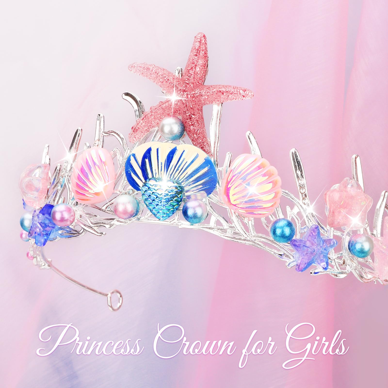 Cieher Mermaid Crown Starfish Tiara Seashell Headband For Girls' Party Decorations And Costume Accessories