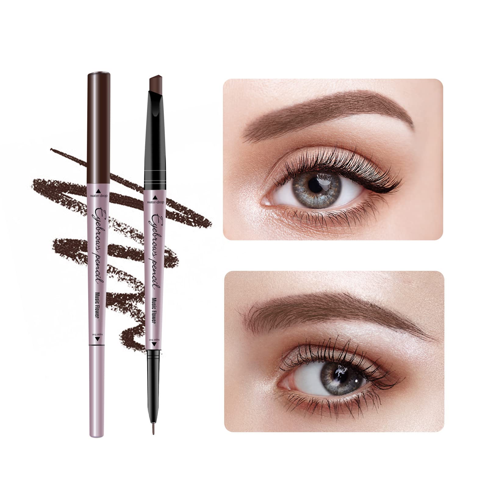 Music Flower Eyebrow Pencil Double Ended, Waterproof Natural Brow Enhancing Pen, Long Lasting Eye Makeup, Pack Of 1, Light Brown