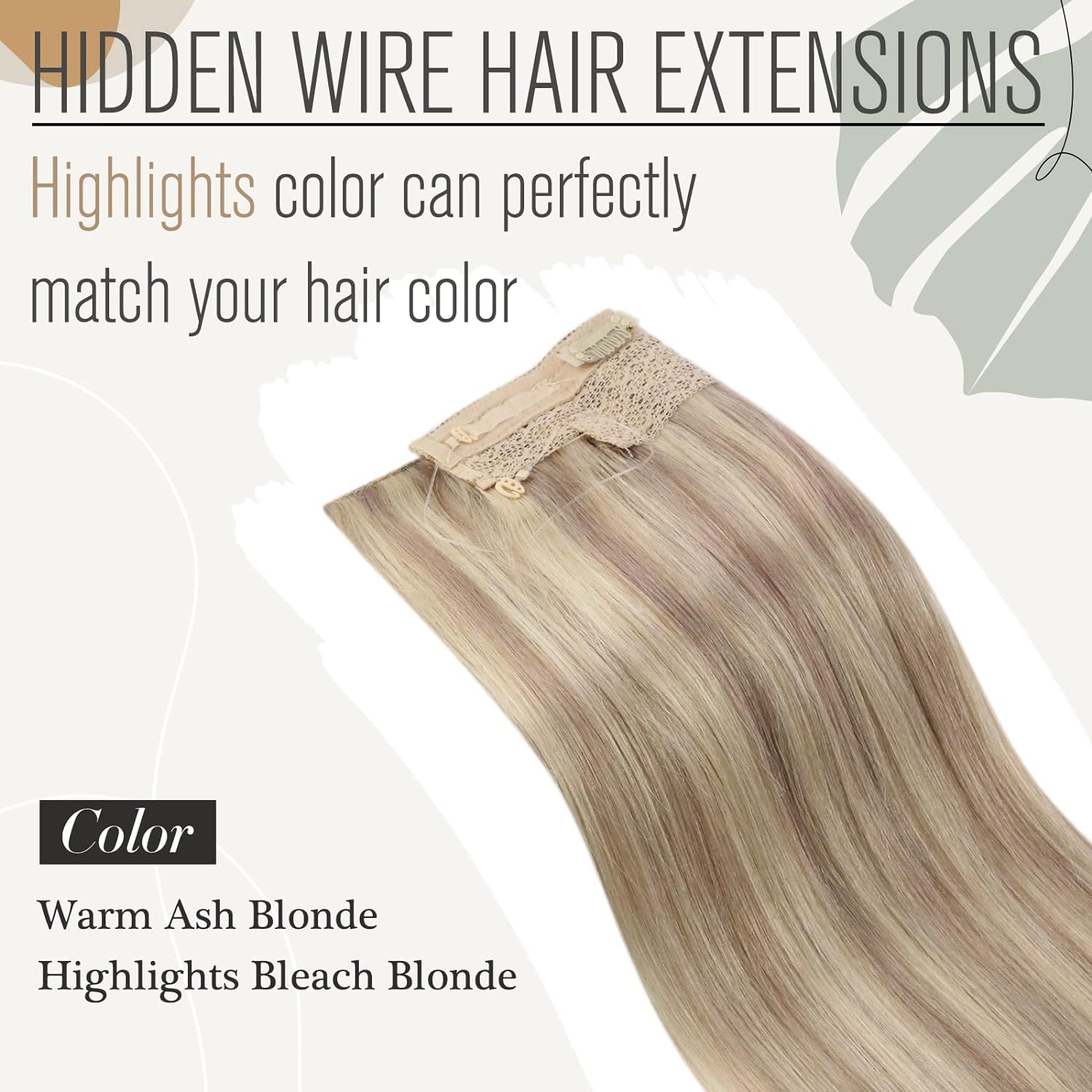 Sunny 22 Inch Wire Hair Extensions Blonde Highlights Crown Hair Extensions with Transparent Wire Ash Blonde Highlights Bleach Bl