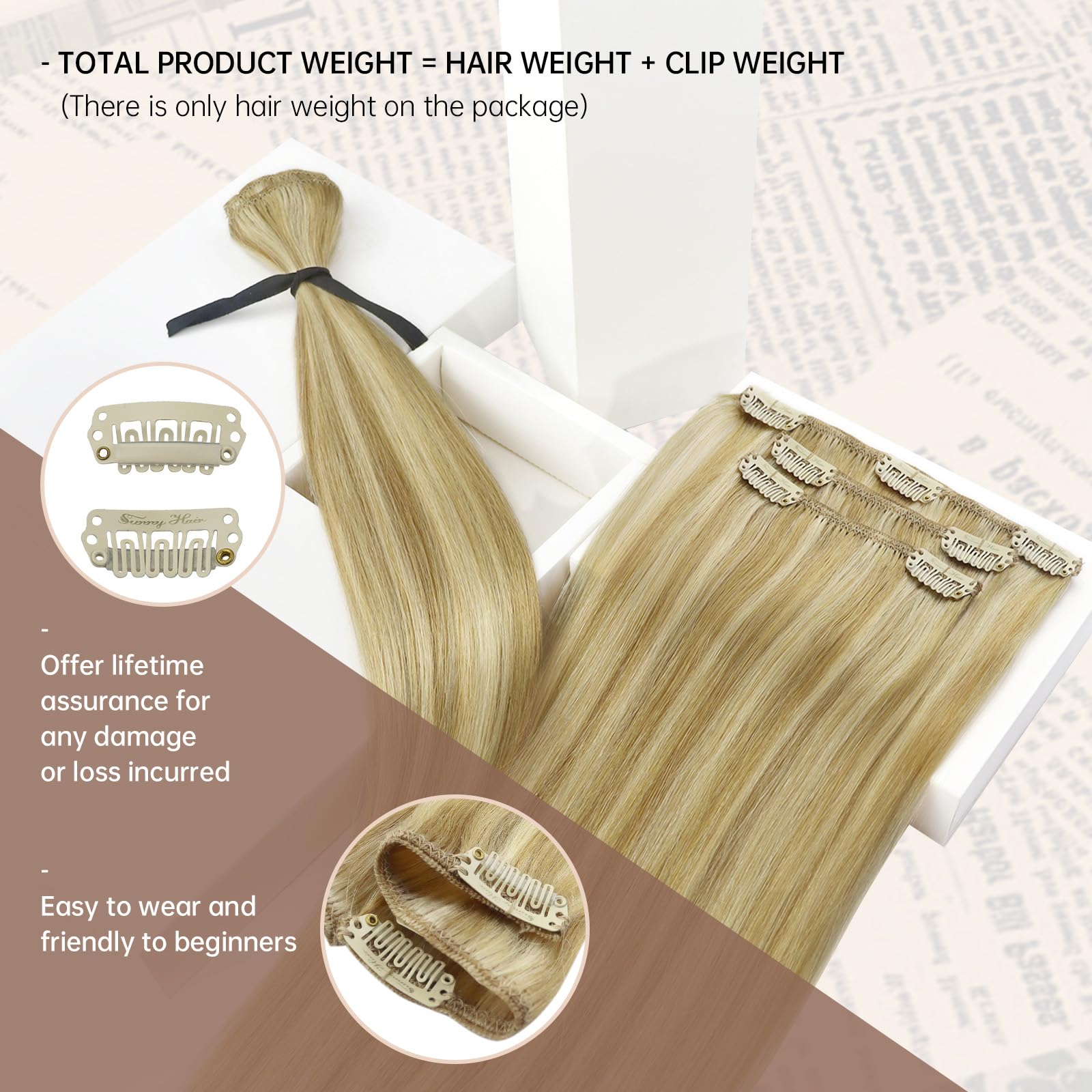 Sunny Long Clip In Hair Extensions Blonde Hair Clip In Extensions Caramel Blonde Highlight Bleach Blonde Real Human Hair Extensi