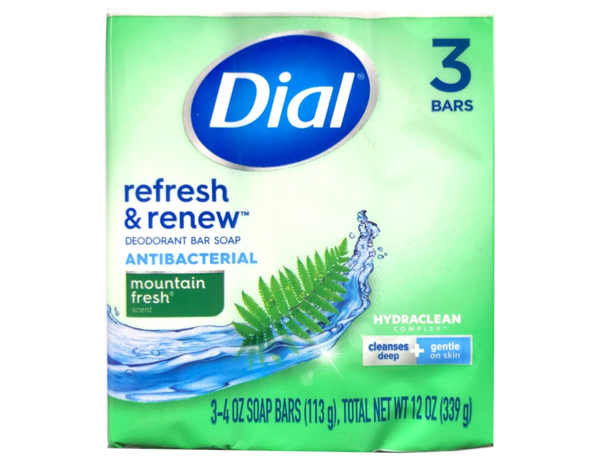 Dial Mountain Fresh Antibacterial Deodorant Bar Soap 3, 4 oz Soap Bars (Packs of 4)