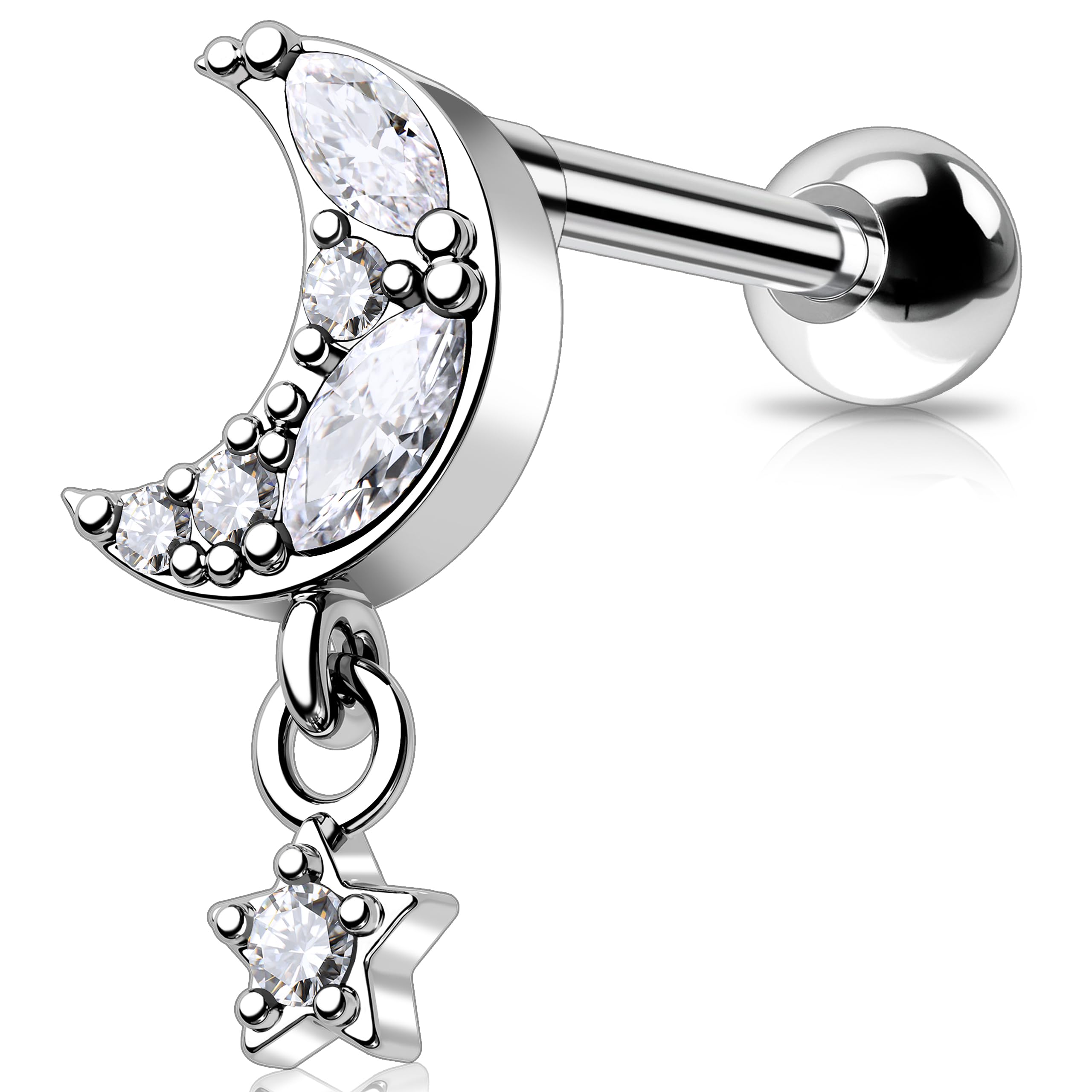 Melighting 16G Helix Earrings 316L Stainless Steel Tragus Stud Moon Clear CZ Cartilage Earring for Women Men Tragus Earrings Con