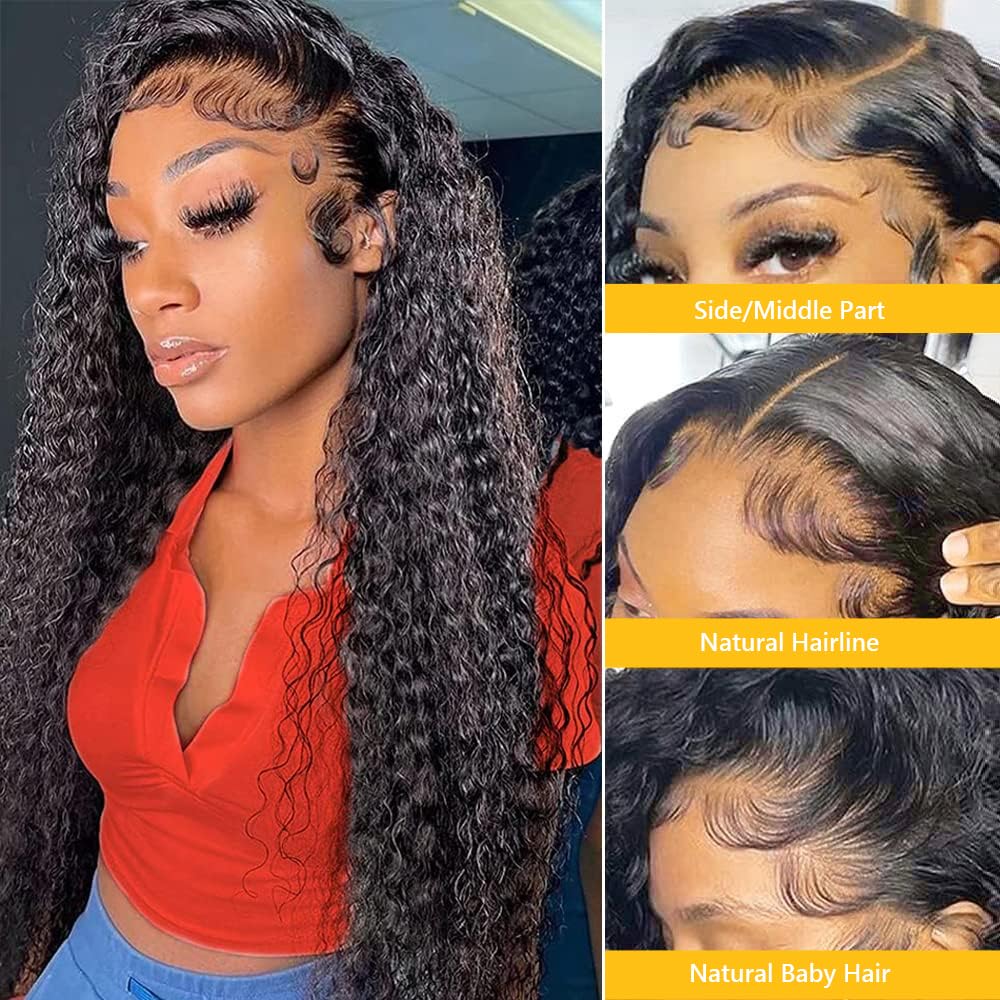 Qthair 10A Ear To Ear 13X4 Deep Wave Frontal Closure Brazilian Hair(18'',Natural Black) Brazilian Deep Wave Frontal Closure Top