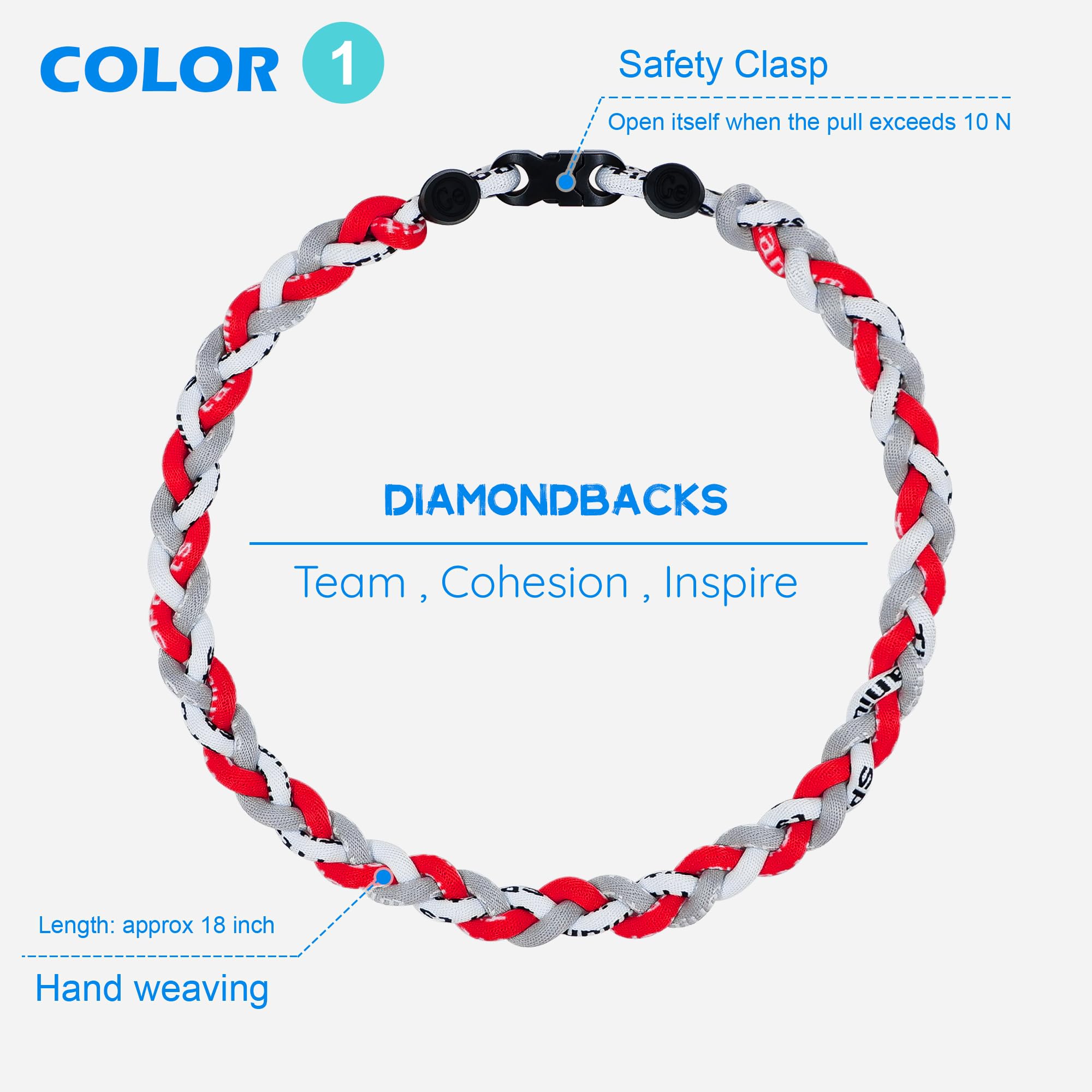 SUPBOMM 3 pcs Baseball Rope Necklaces, League Team Colors Braided Necklace, Baseball Team Gifts, Diamondbacks