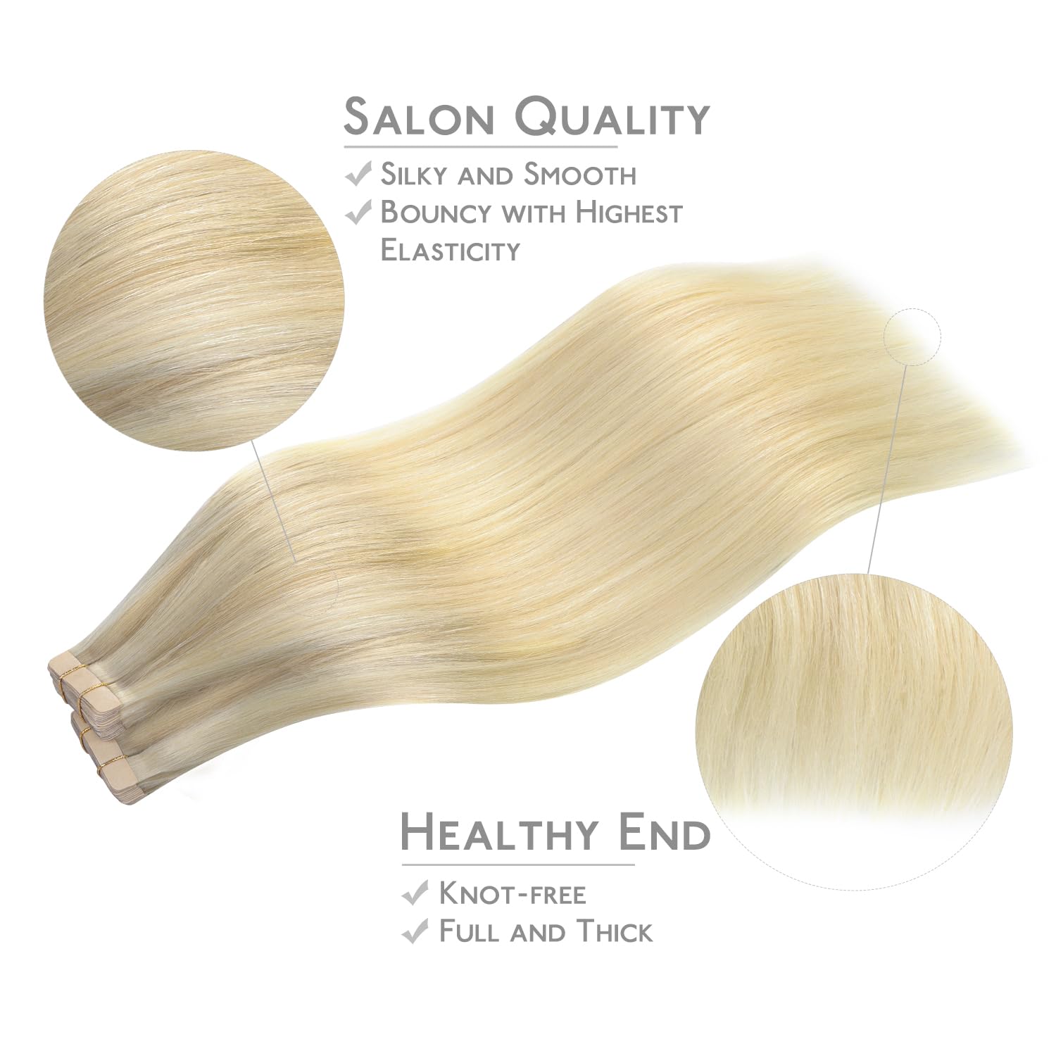 Wennalife Tape In Hair Extensions Human Hair, 40Pcs 60G 10 Inch Ombre Ash Blonde To Golden Blonde Balayage Platinum Blonde Hair