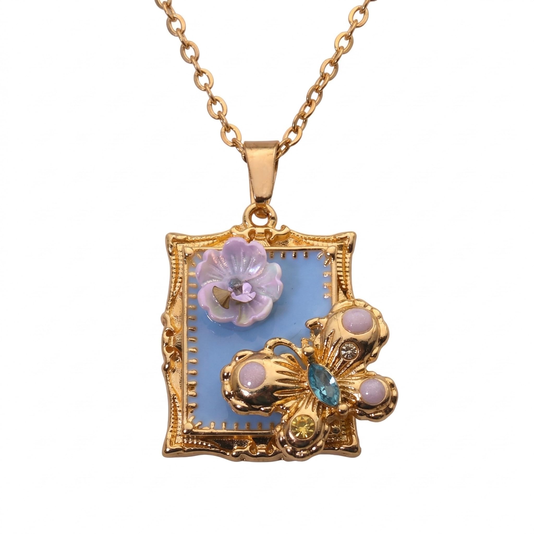 Nakabh AntiTarnish Gold Plated Enamel Stainless Steel Pendant Necklace For Women & Girls