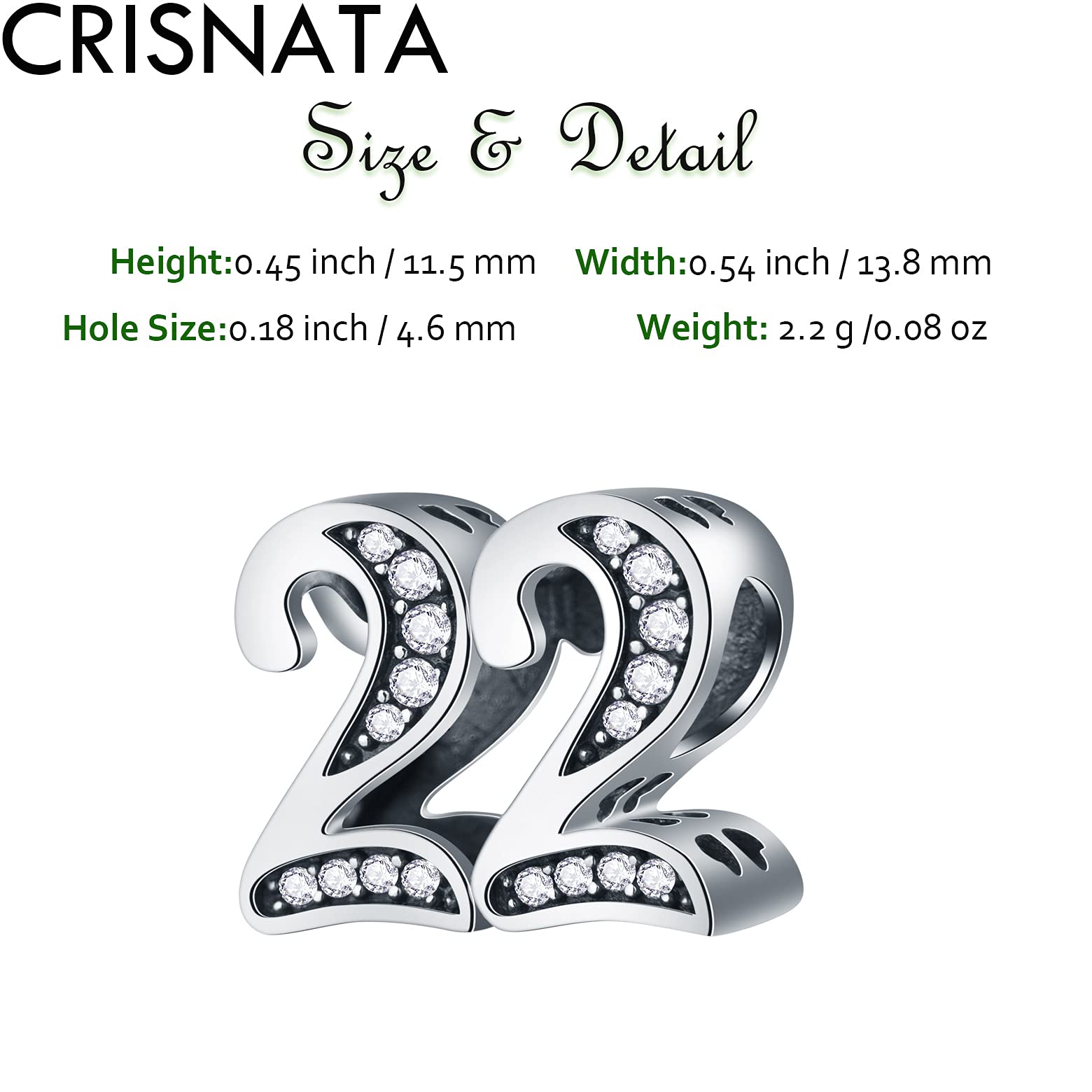 22 Birthday Charms fits Pandora Wedding Bracelet, 925 Sterling Silver 22nd Anniversary Beads with CZ Birthstones, Number 22 Year
