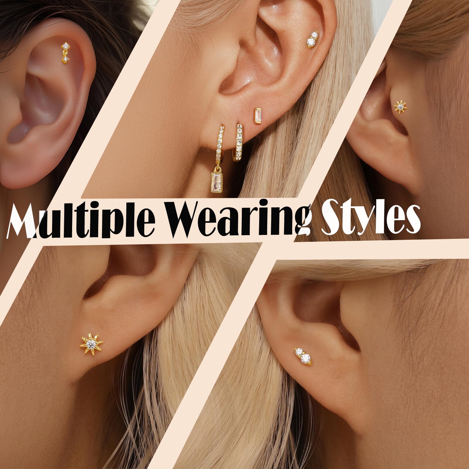Angelady Flat Back Earrings for Women, 14K Gold Plated Flat Back Stud Earrings, Helix Cartilage Earrings Jewelry, 18G|20G Flatba