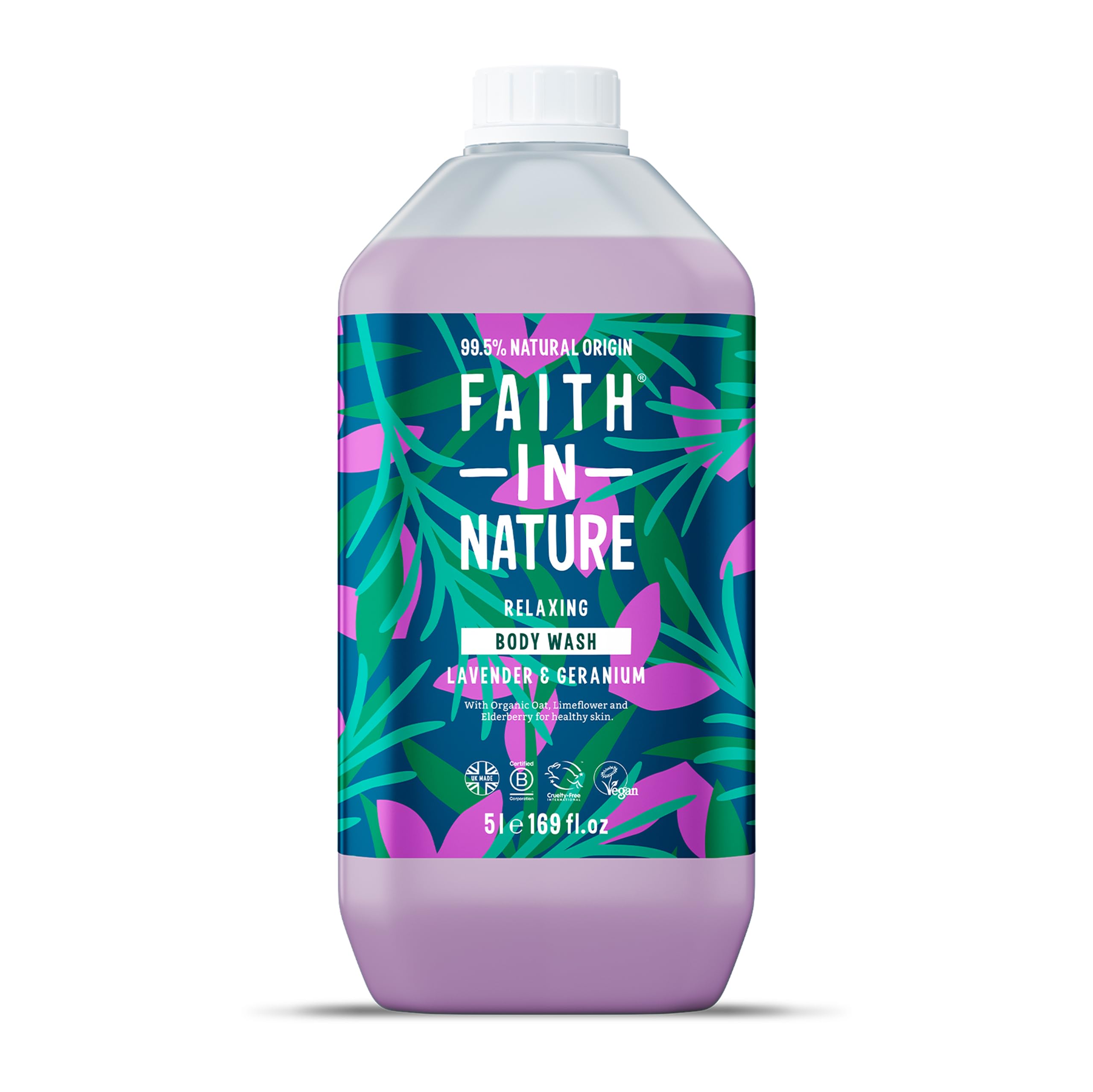 FAITH IN NATURE Natural Lavender & Geranium Body Wash, Nourishing, Vegan and Cruelty Free, Parabens and SLS Free, 5 Litre Refill