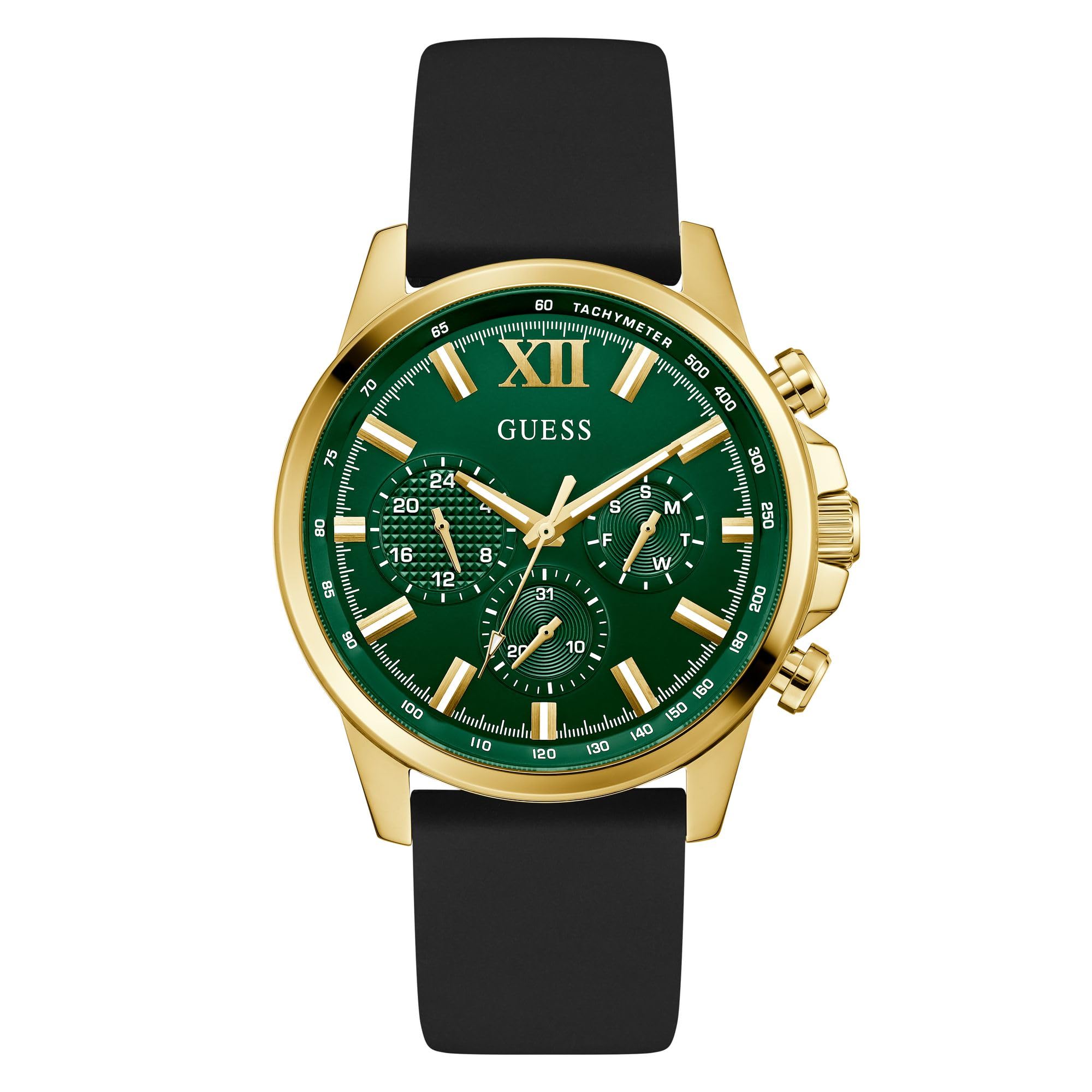 Guess Walker Analog Watch For Man With Green Round Dial & Black Silicone Strap Band Water Resistant MenS Wrist Watches  Gw0913