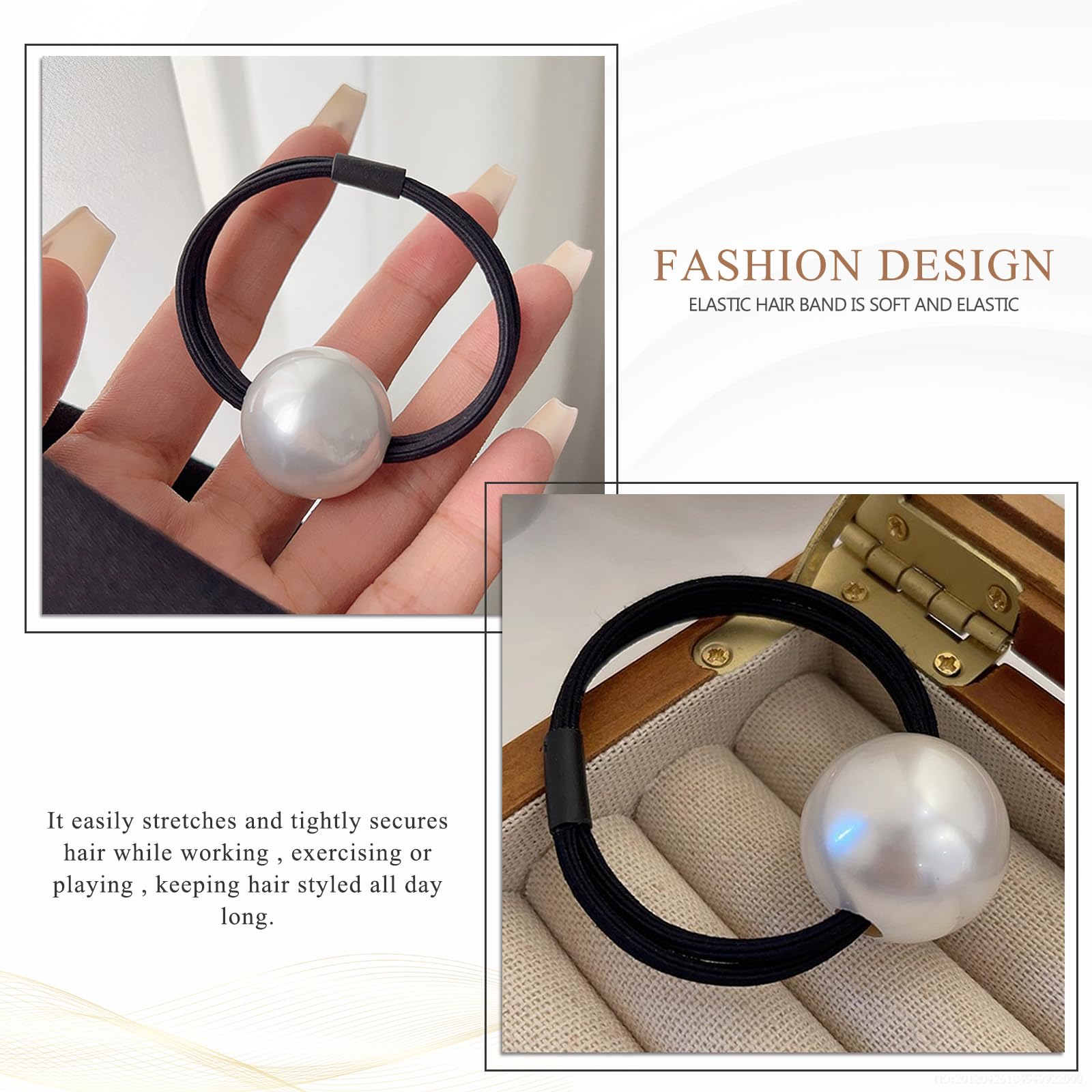French Pearl Scrunchies - Elegant Elastic Hair Ties and Accessories for Women's Thick Hair, High Ponytails and Girls