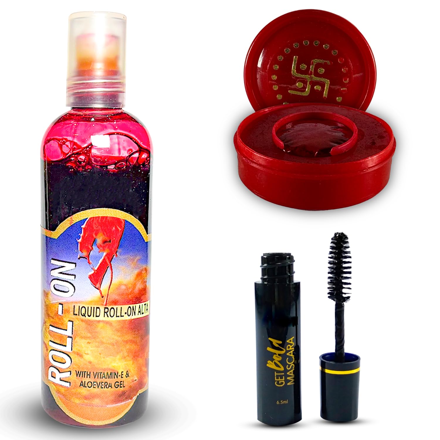 3 In 1 Beauty Combo For Women | Alta Roll On + Sindoor Powder + Eyeliner Mascara | Waterproof, SmudgeProof & LongLasting Beaut