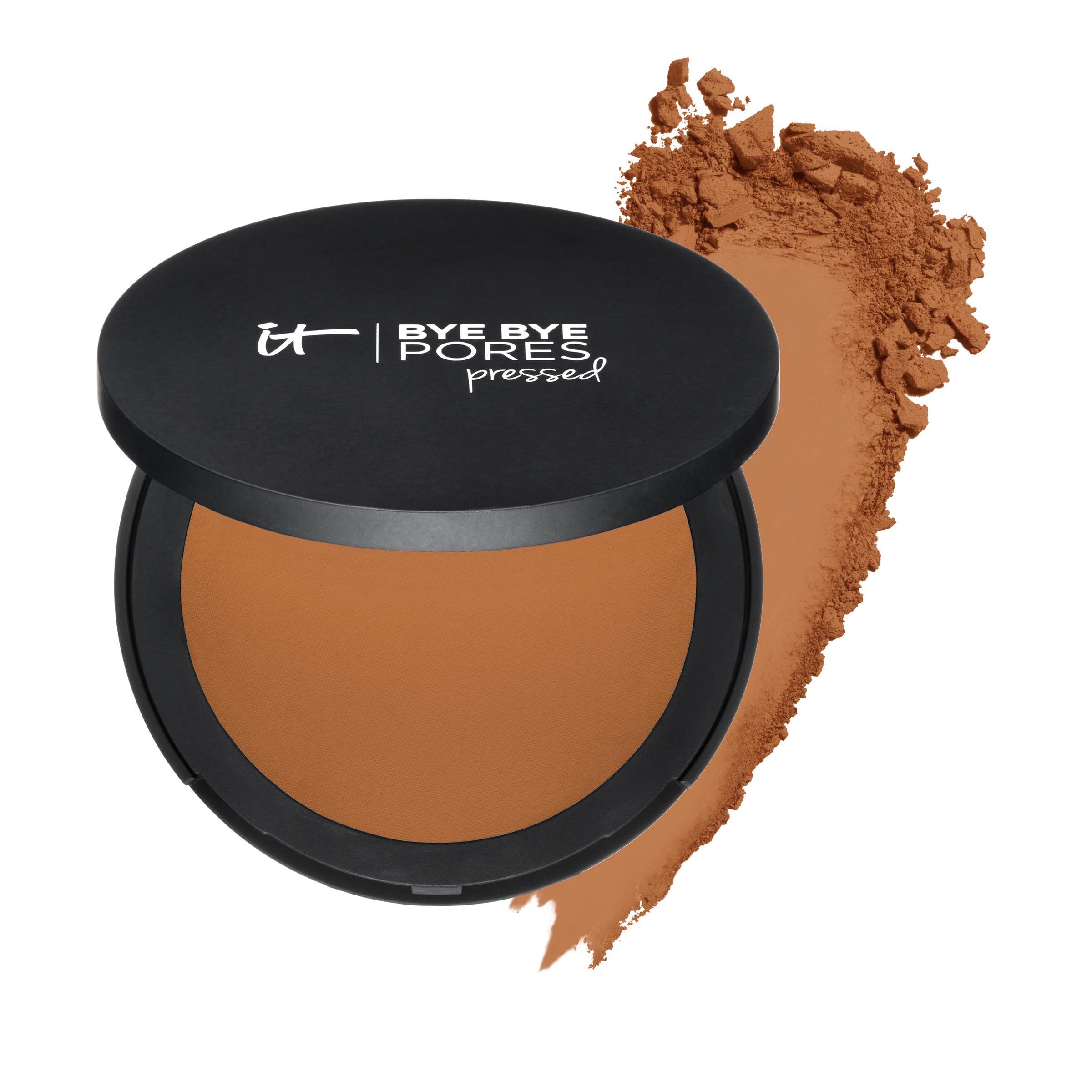 IT Cosmetics Bye Bye Pores Pressed Finishing Powder - Universal Rich/Tan Shade - Contains Anti-Aging Peptides, Hydrolyzed Collag