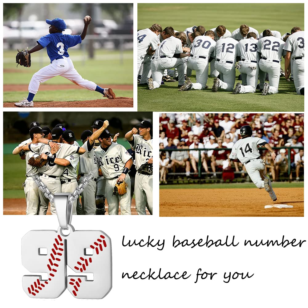 AIAINAGI Baseball Number Necklace for Men 00-99 Athletes Jersey Number Necklace Stainless Steel Silver Chain Baseball Charm Pend