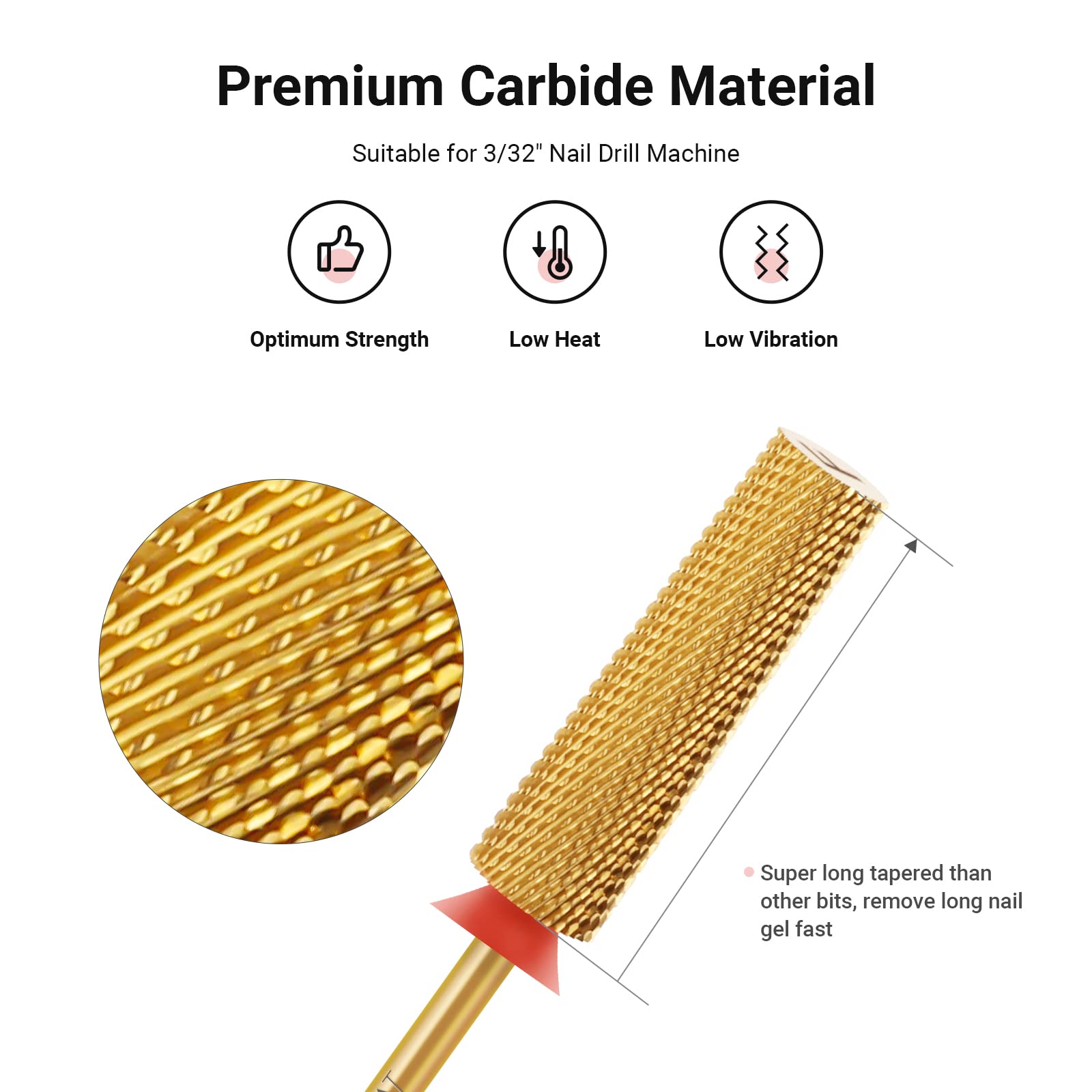 Melodysusie Super Long Tapered Nail Drill Bits, 3/32'' Carbide Tungsten Bits, Suitable For Manicure Pedicure Cuticle Gel Polishi